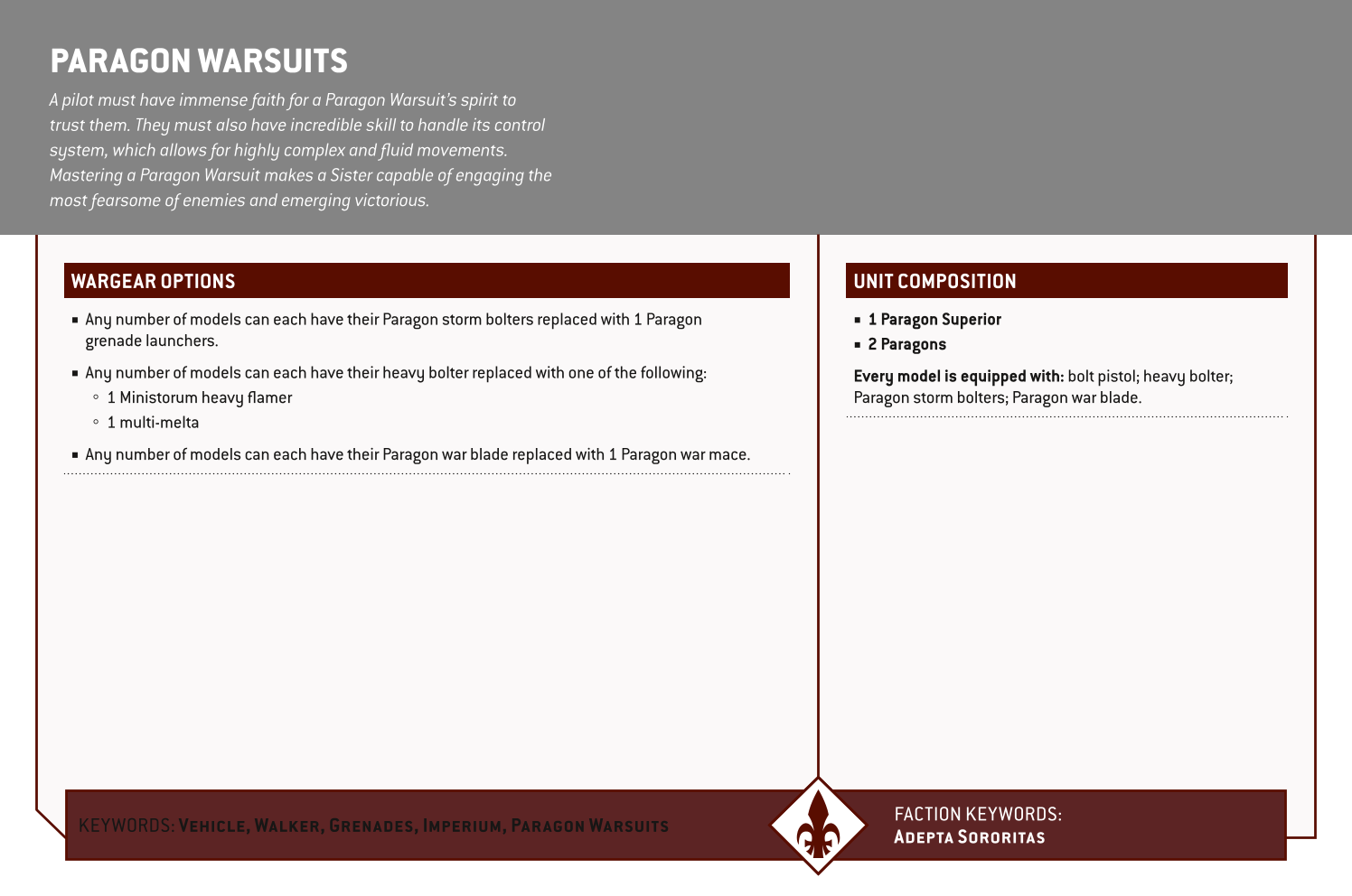 Paragon Warsuits Options