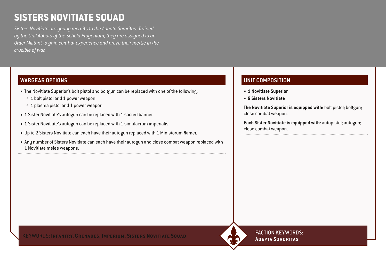 Sisters Novitiate Squad Options