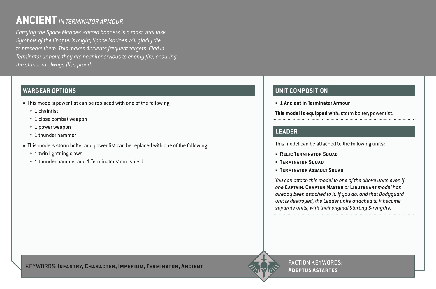 Ancient In Terminator Armour Options