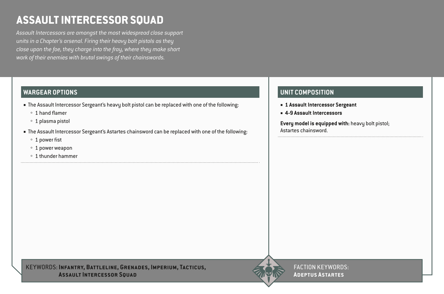 Assault Intercessor Squad Options