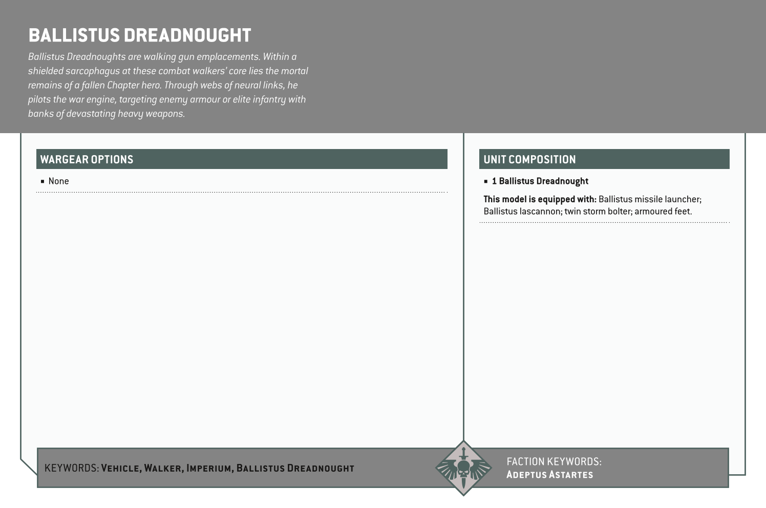 Ballistus Dreadnought Options