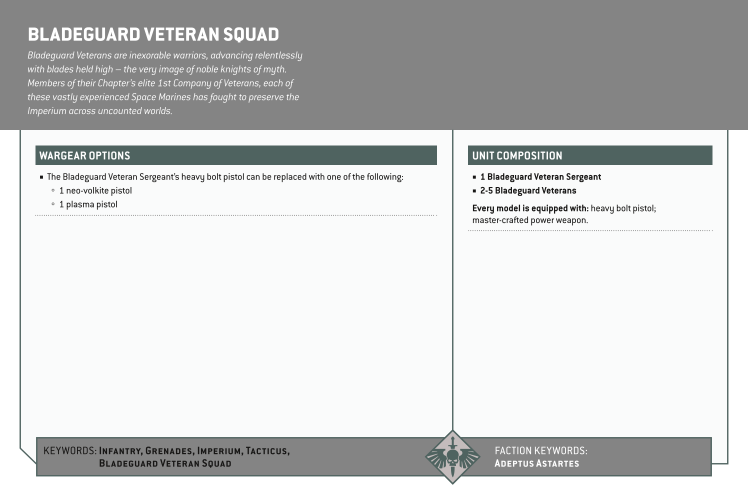 Bladeguard Veteran Squad Options