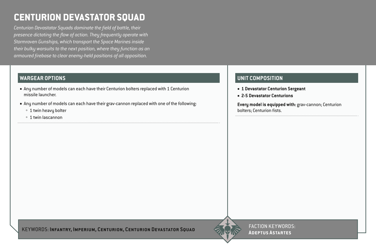 Centurion Devastator Squad Options