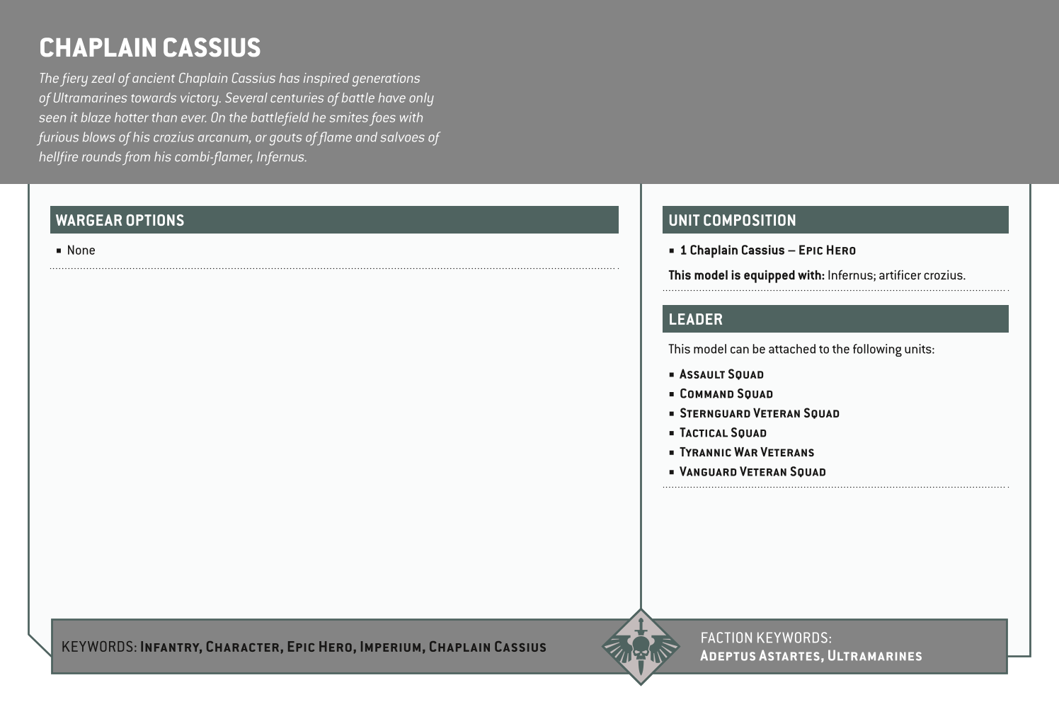 Chaplain Cassius Options