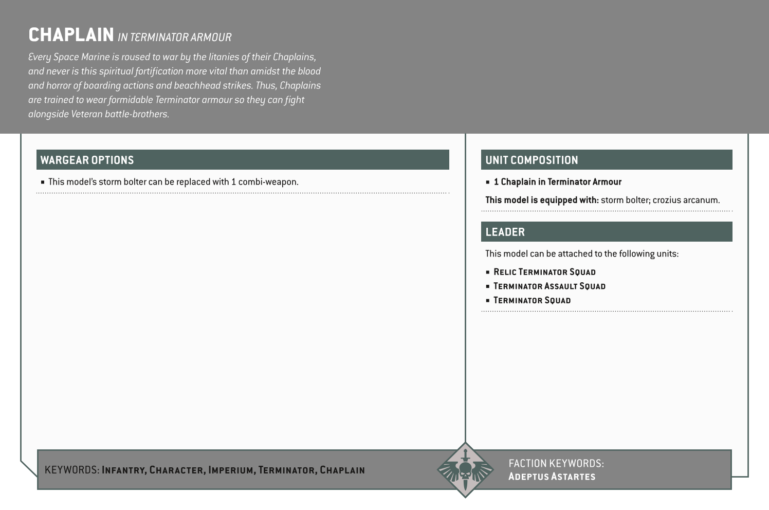 Chaplain In Terminator Armour Options