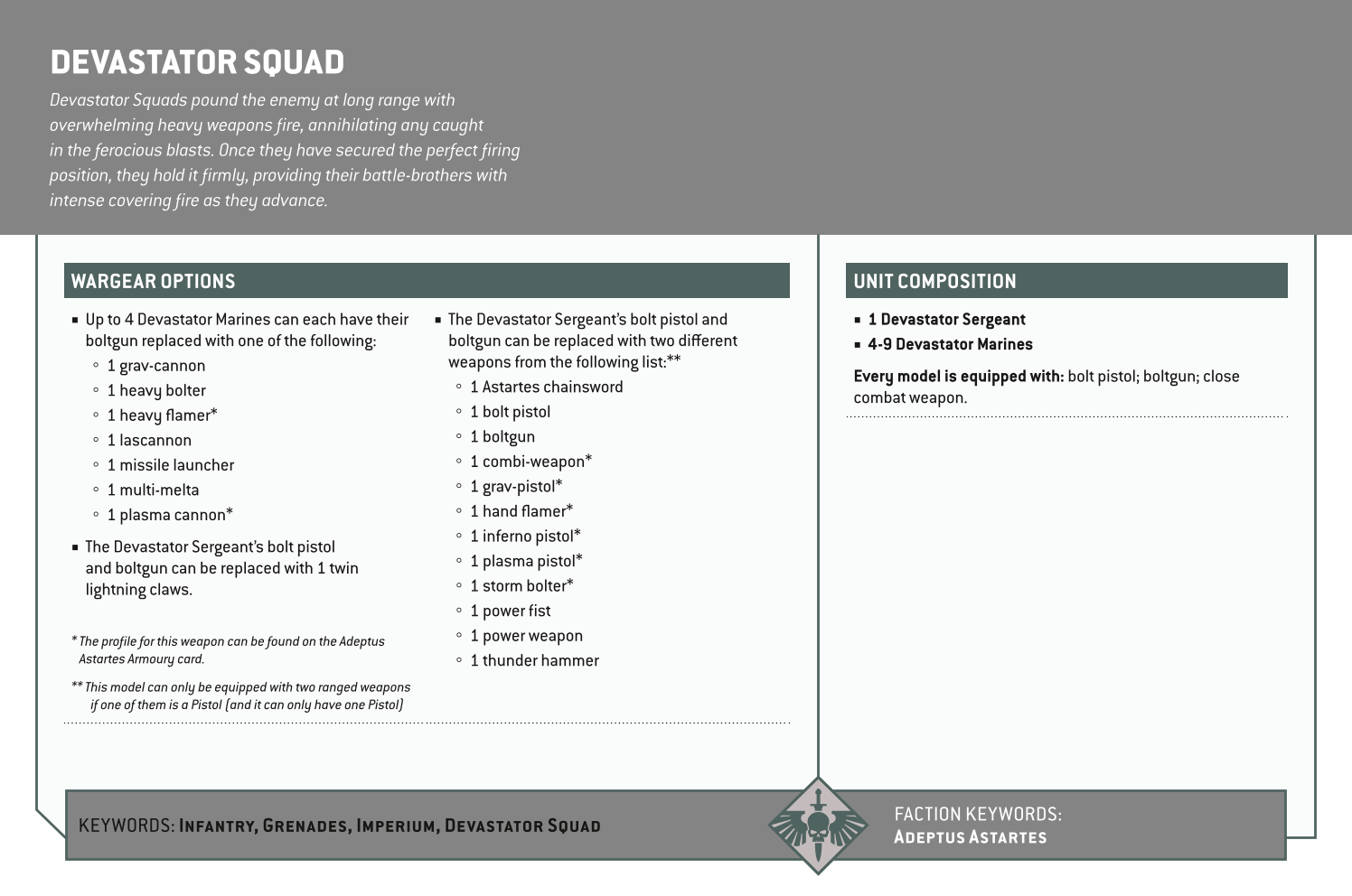 Devastator Squad Options