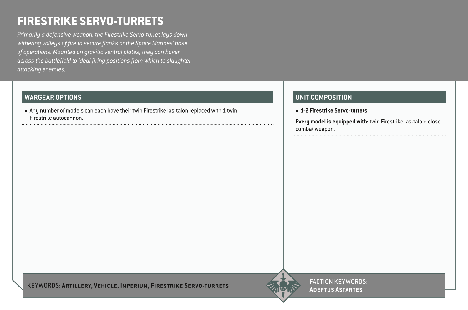 Firestrike Servo-turrets Options