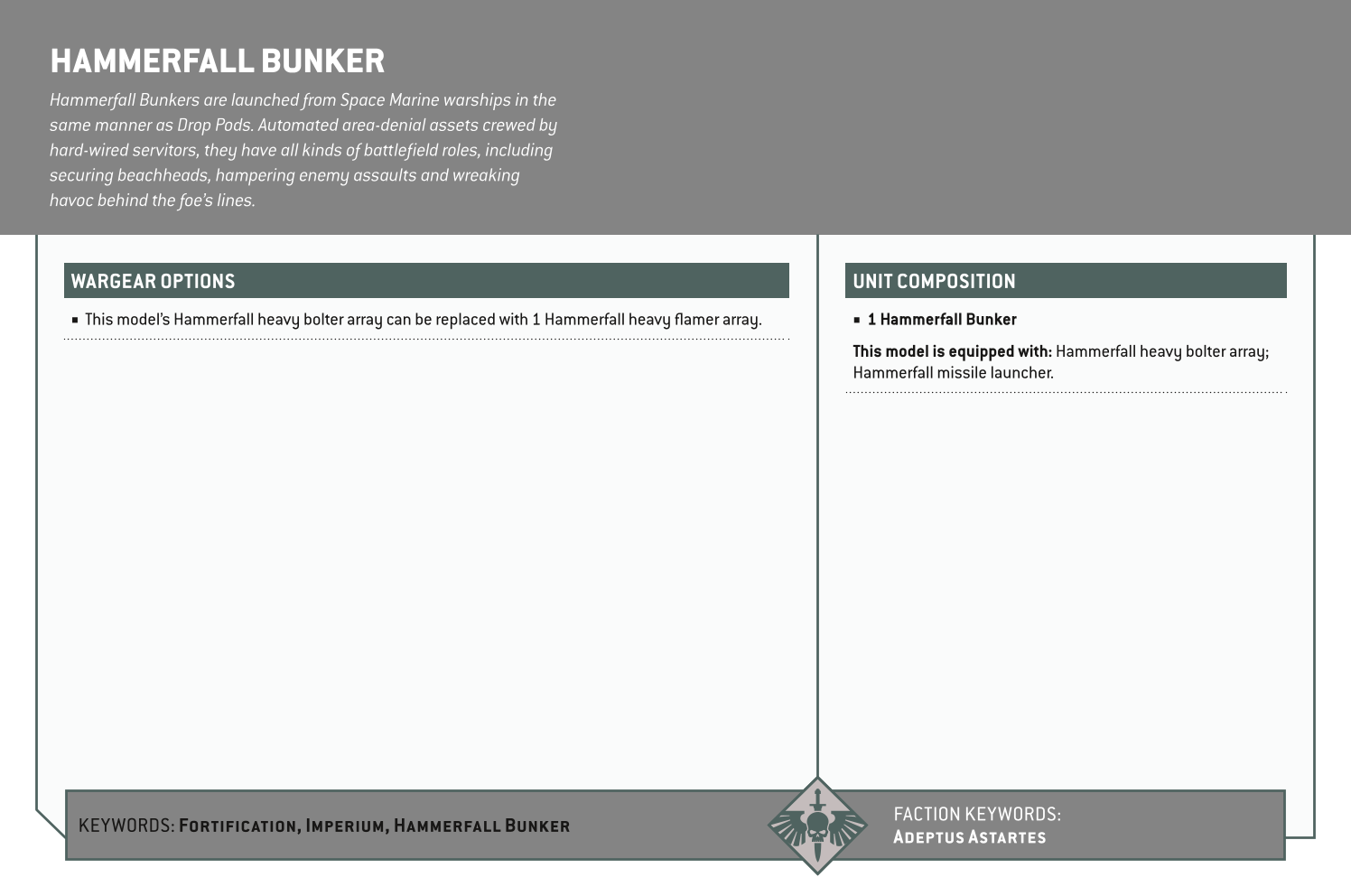 Hammerfall Bunker Options