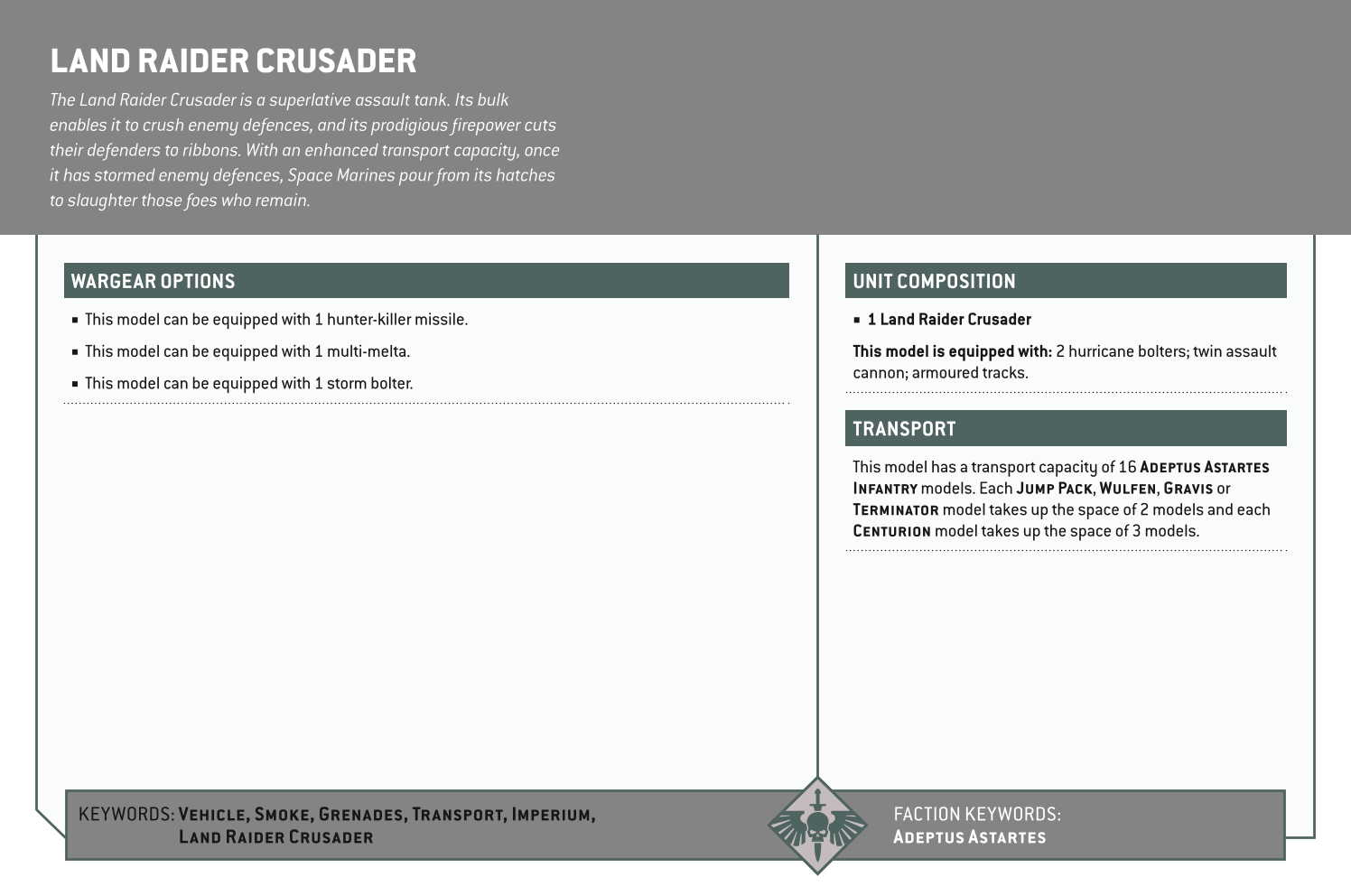 Land Raider Crusader Options