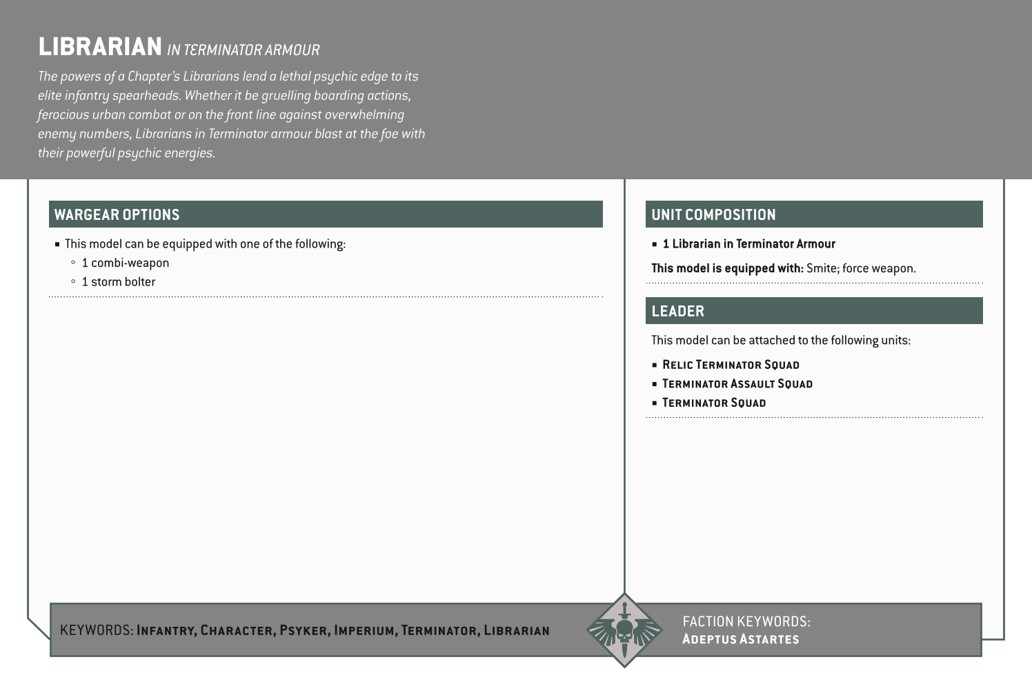 Librarian In Terminator Armour Options