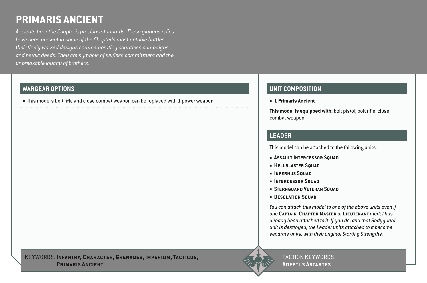 Primaris Ancient Options
