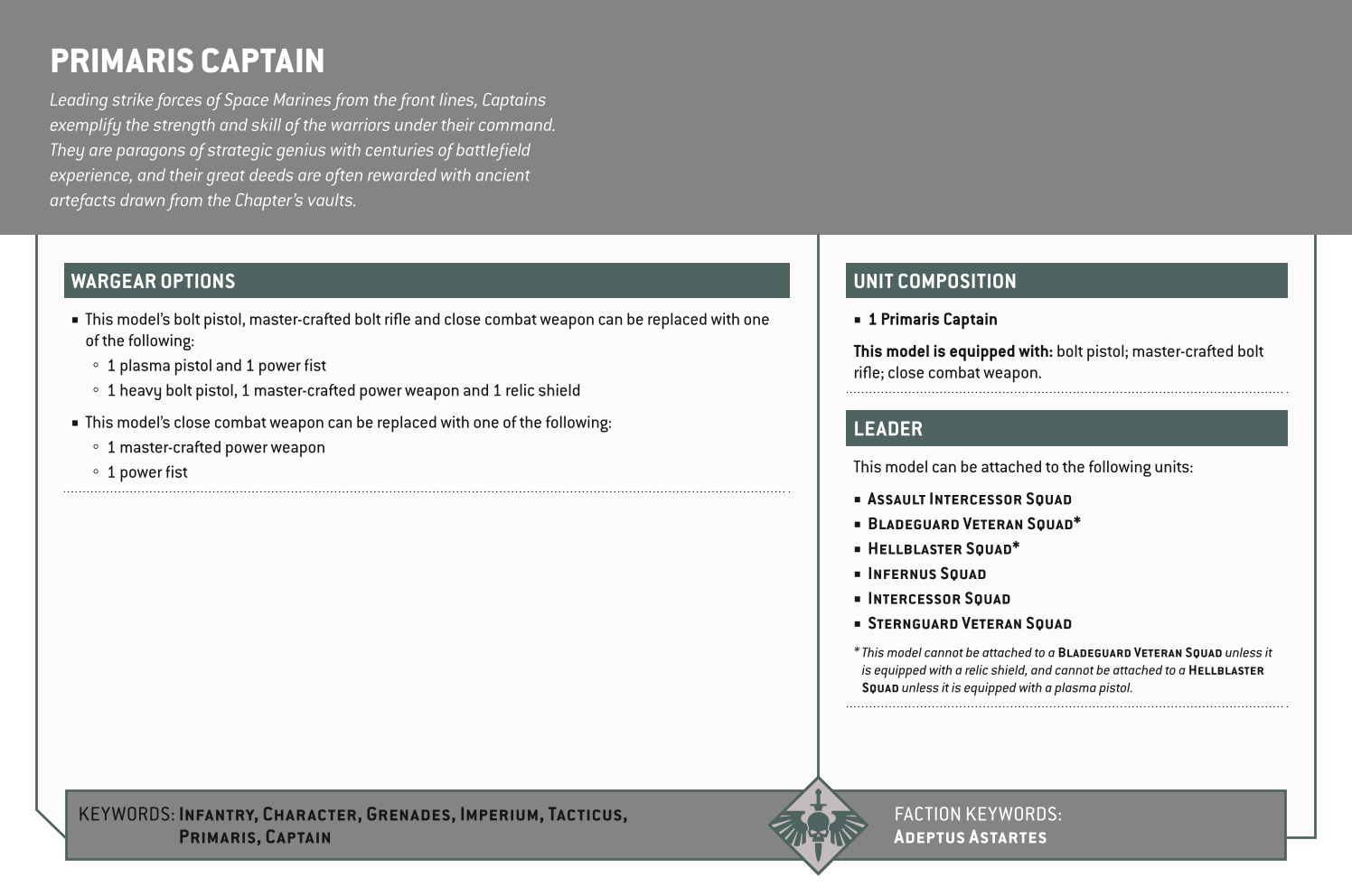 Primaris Captain Options