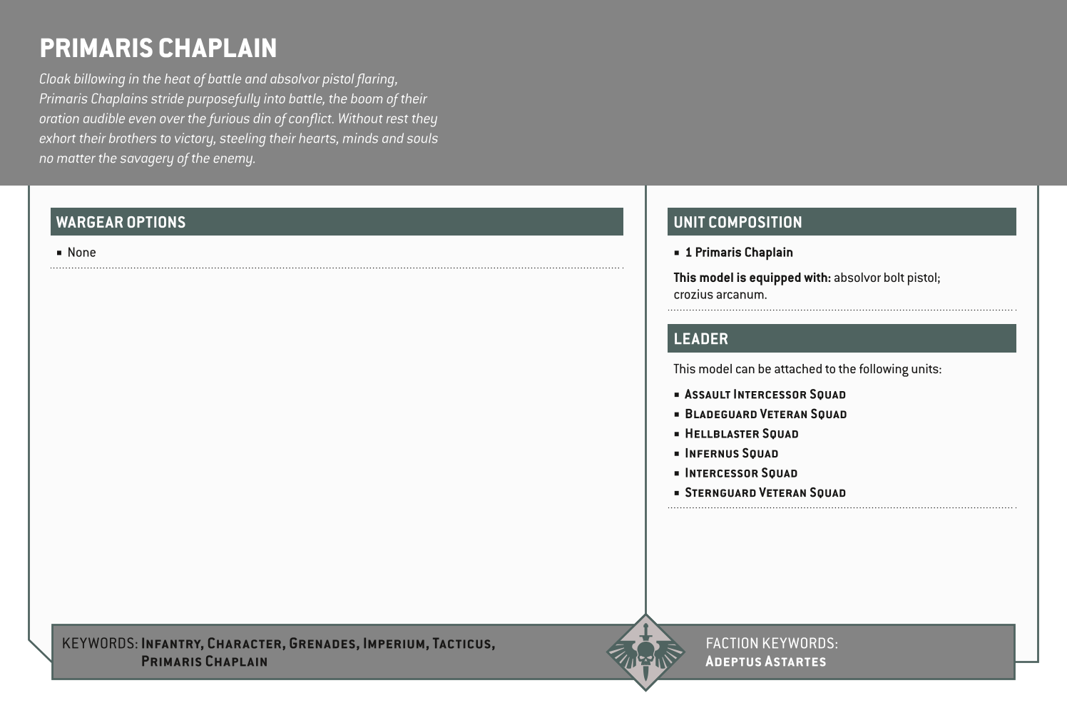 Primaris Chaplain Options