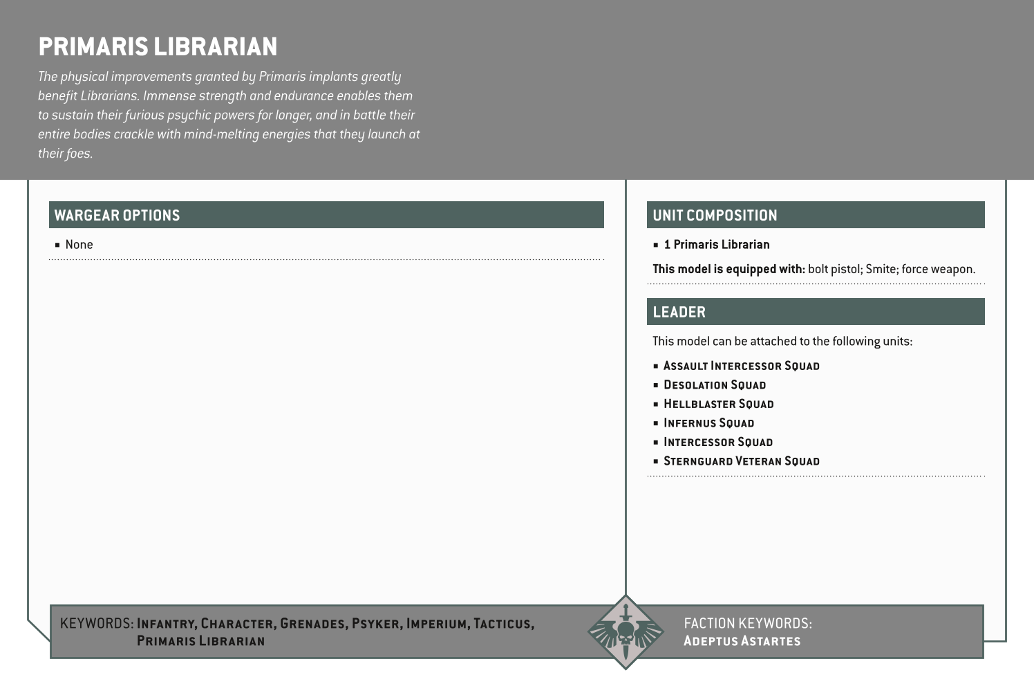 Primaris Librarian Options