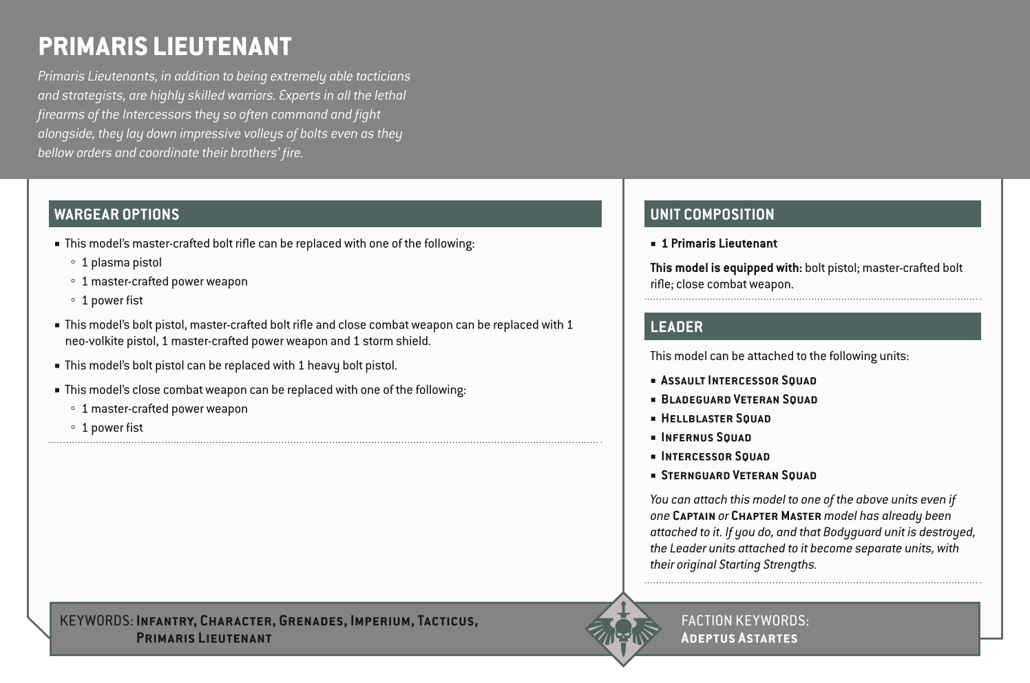 Primaris Lieutenant Options