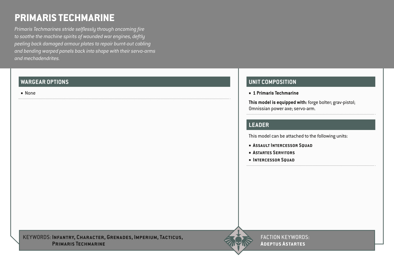 Primaris Techmarine Options