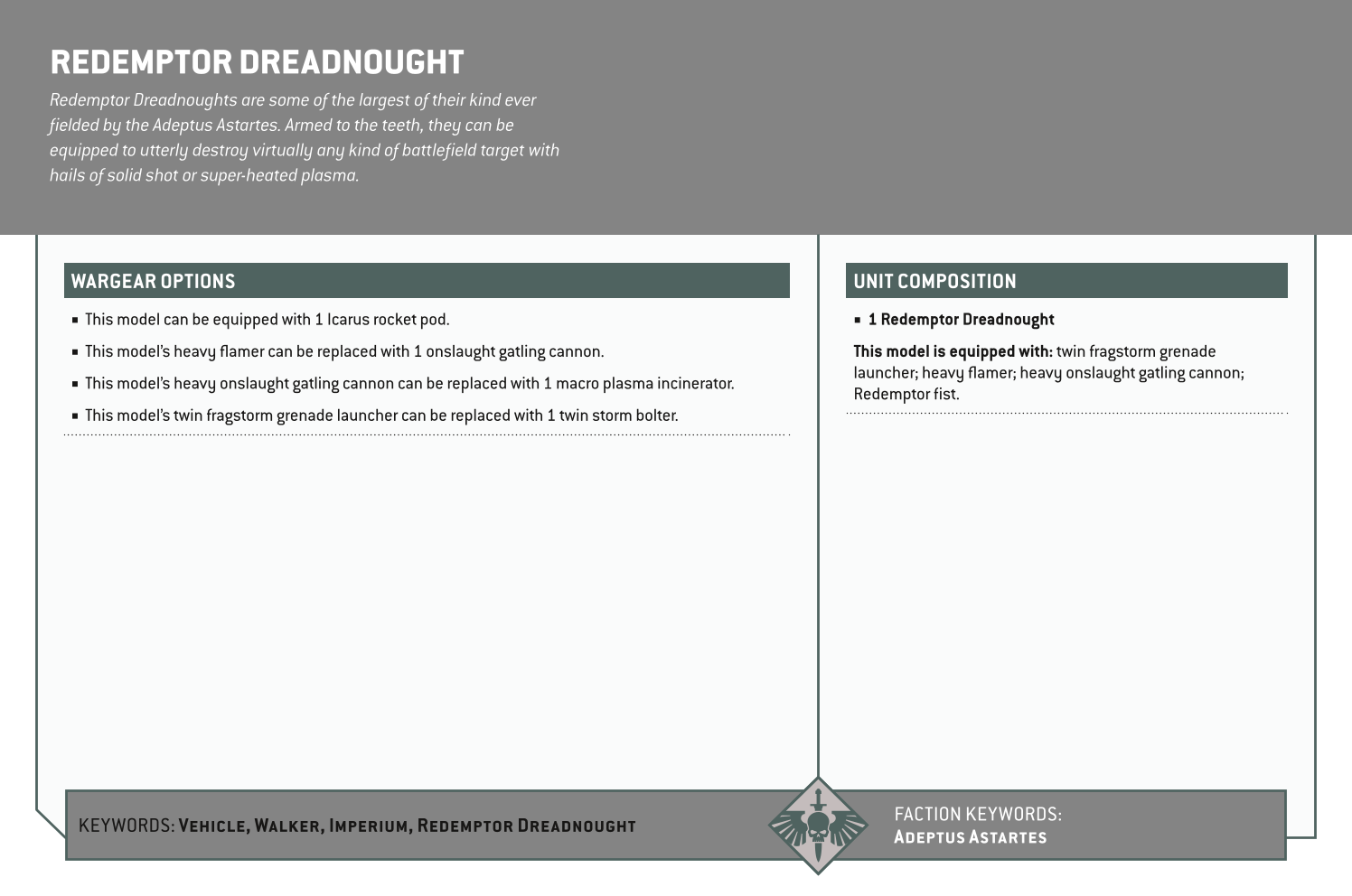 Redemptor Dreadnought Options