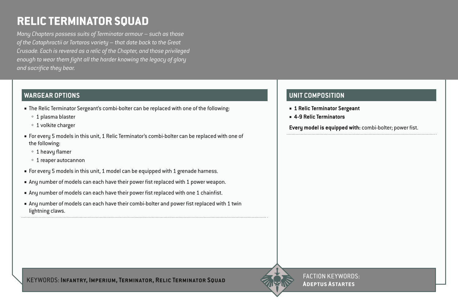 Relic Terminator Squad Options