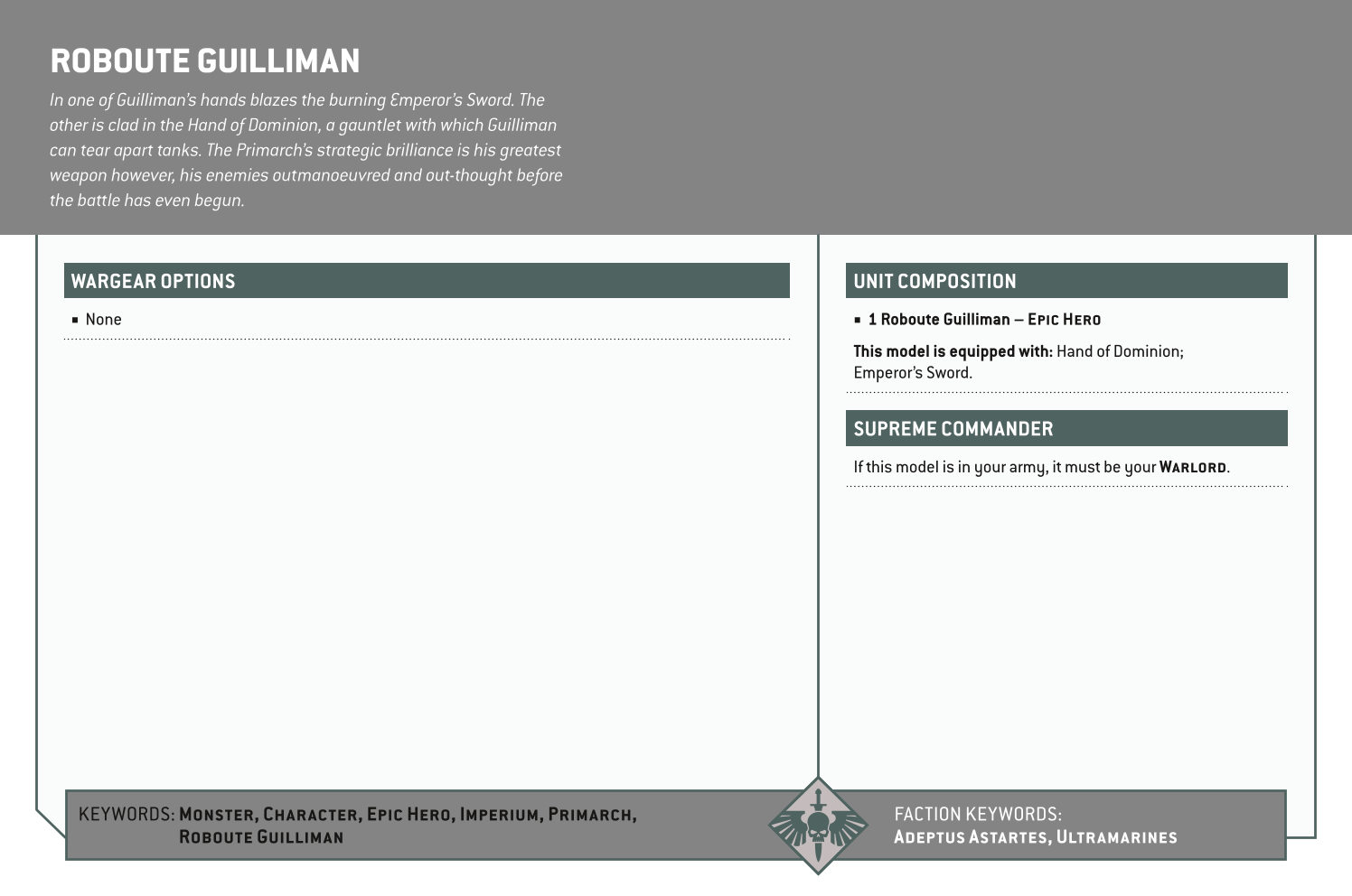 Roboute Guilliman Options