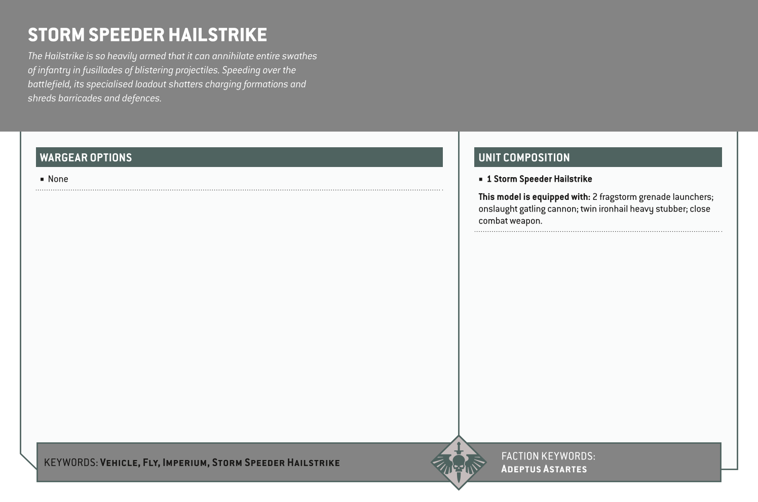 Storm Speeder Hailstrike Options