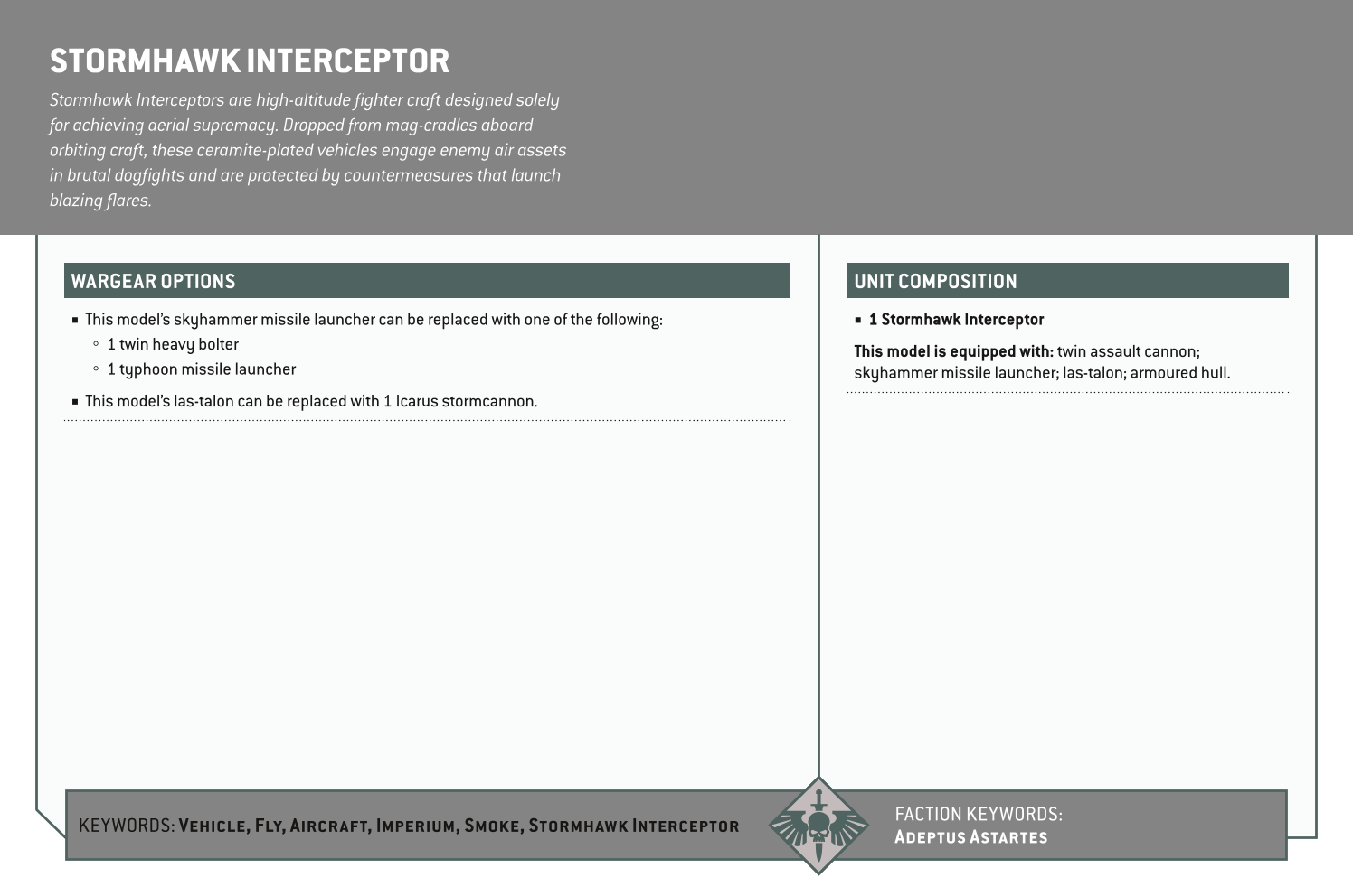 Stormhawk Interceptor Options