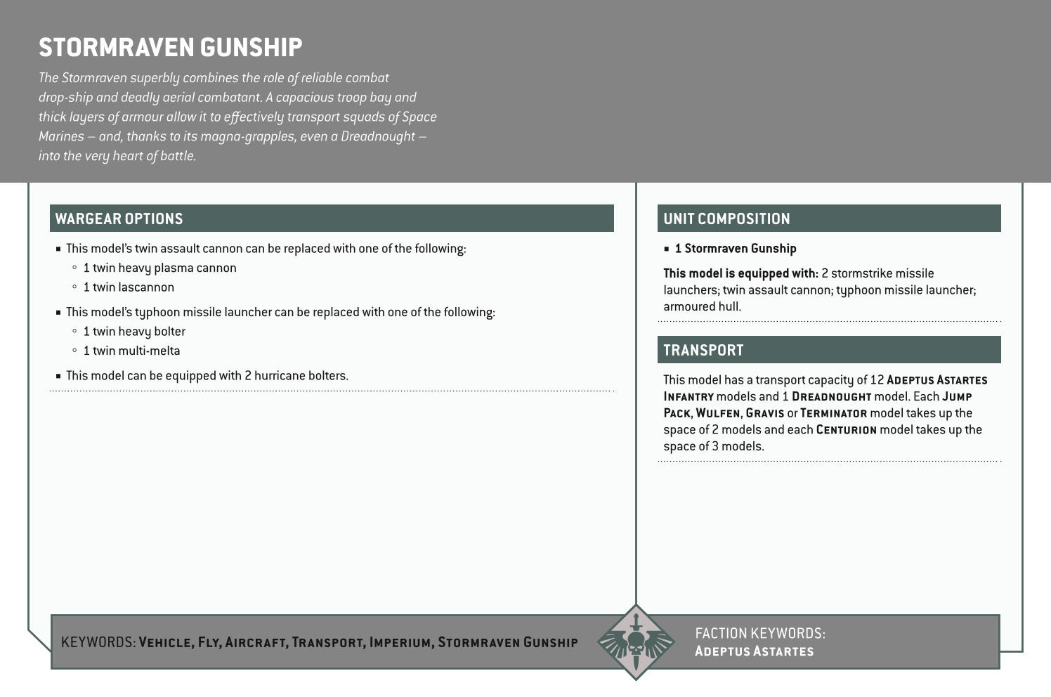 Stormraven Gunship Options