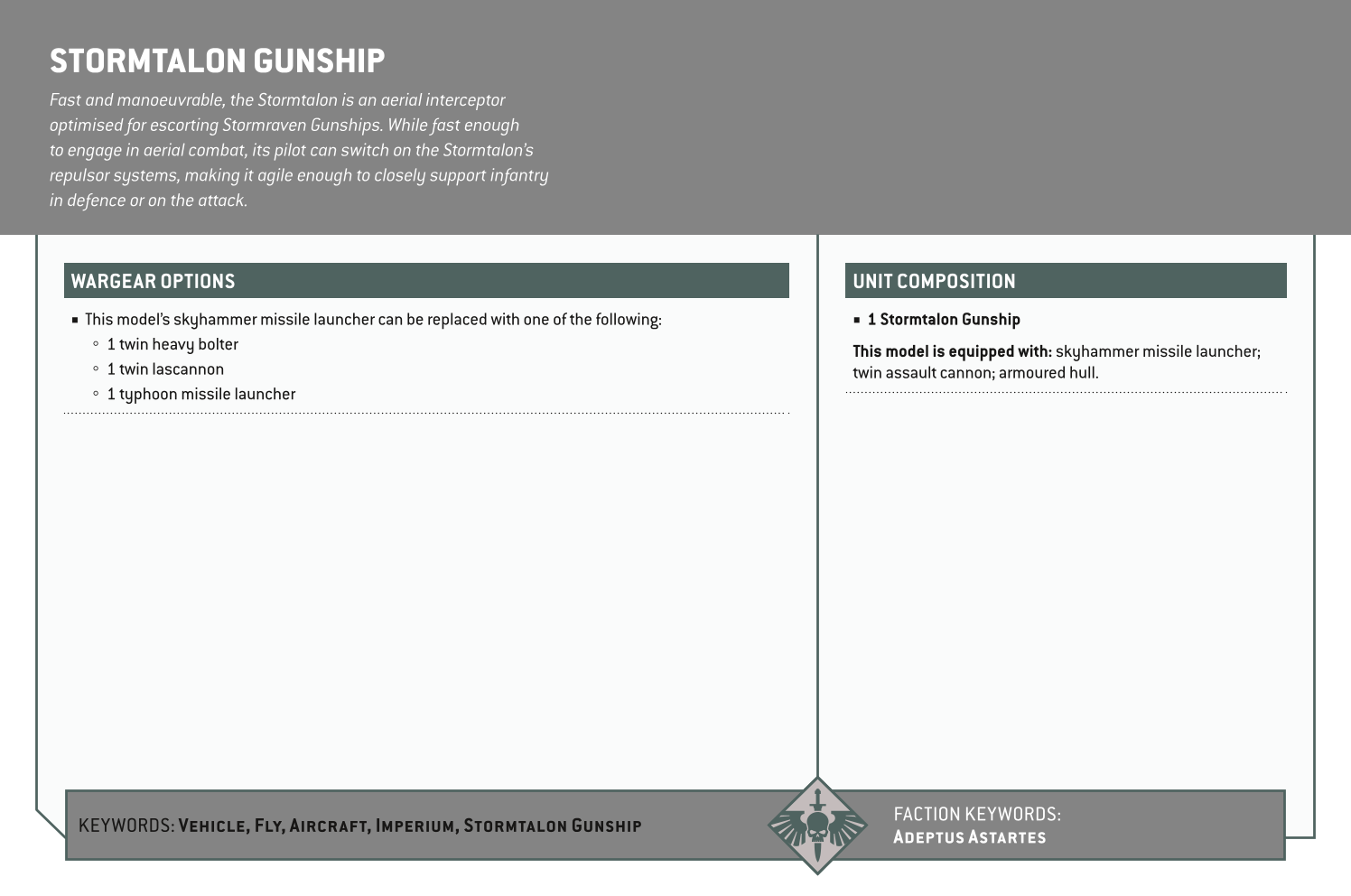 Stormtalon Gunship Options