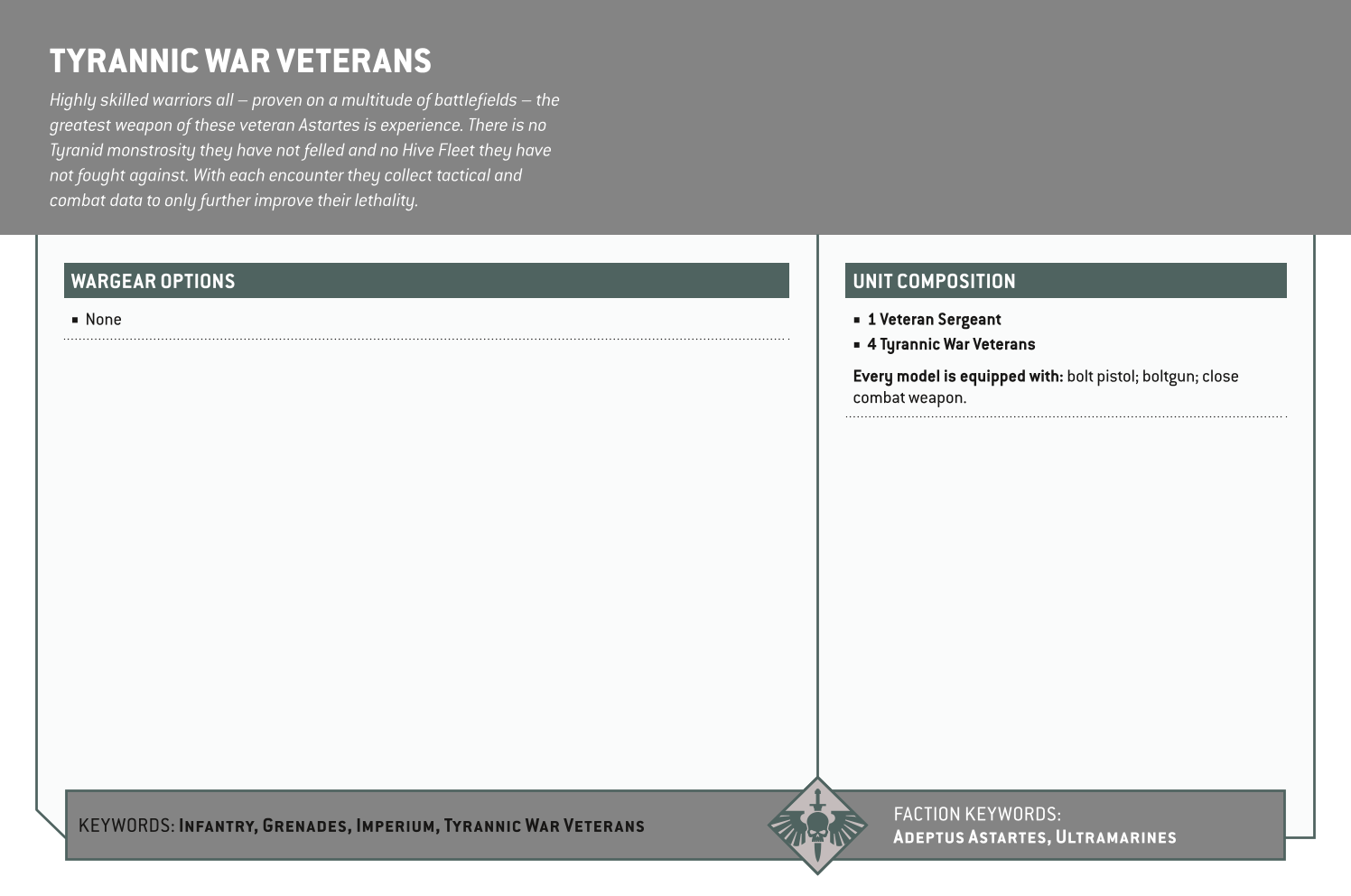 Tyrannic War Veterans Options