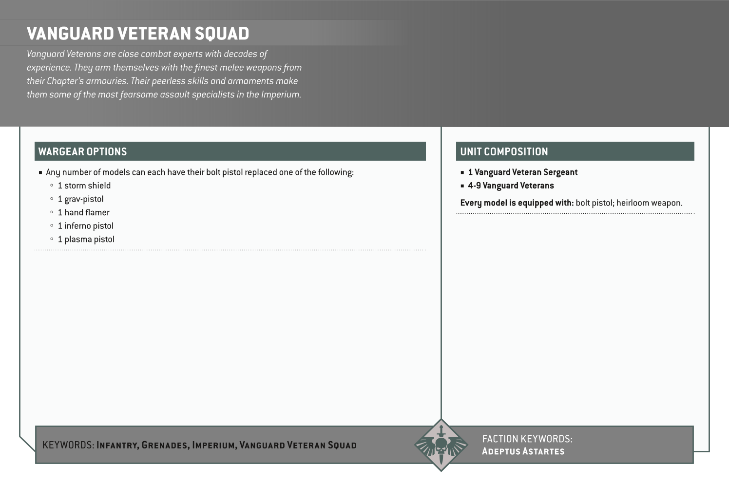 Vanguard Veteran Squad Options