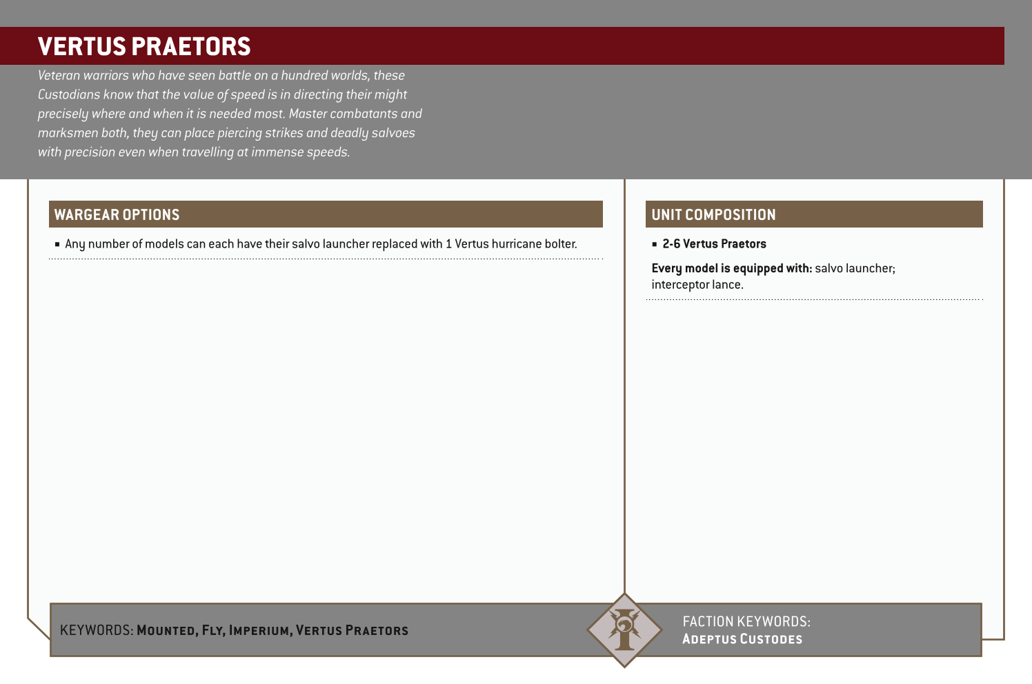 Vertus Praetors Options