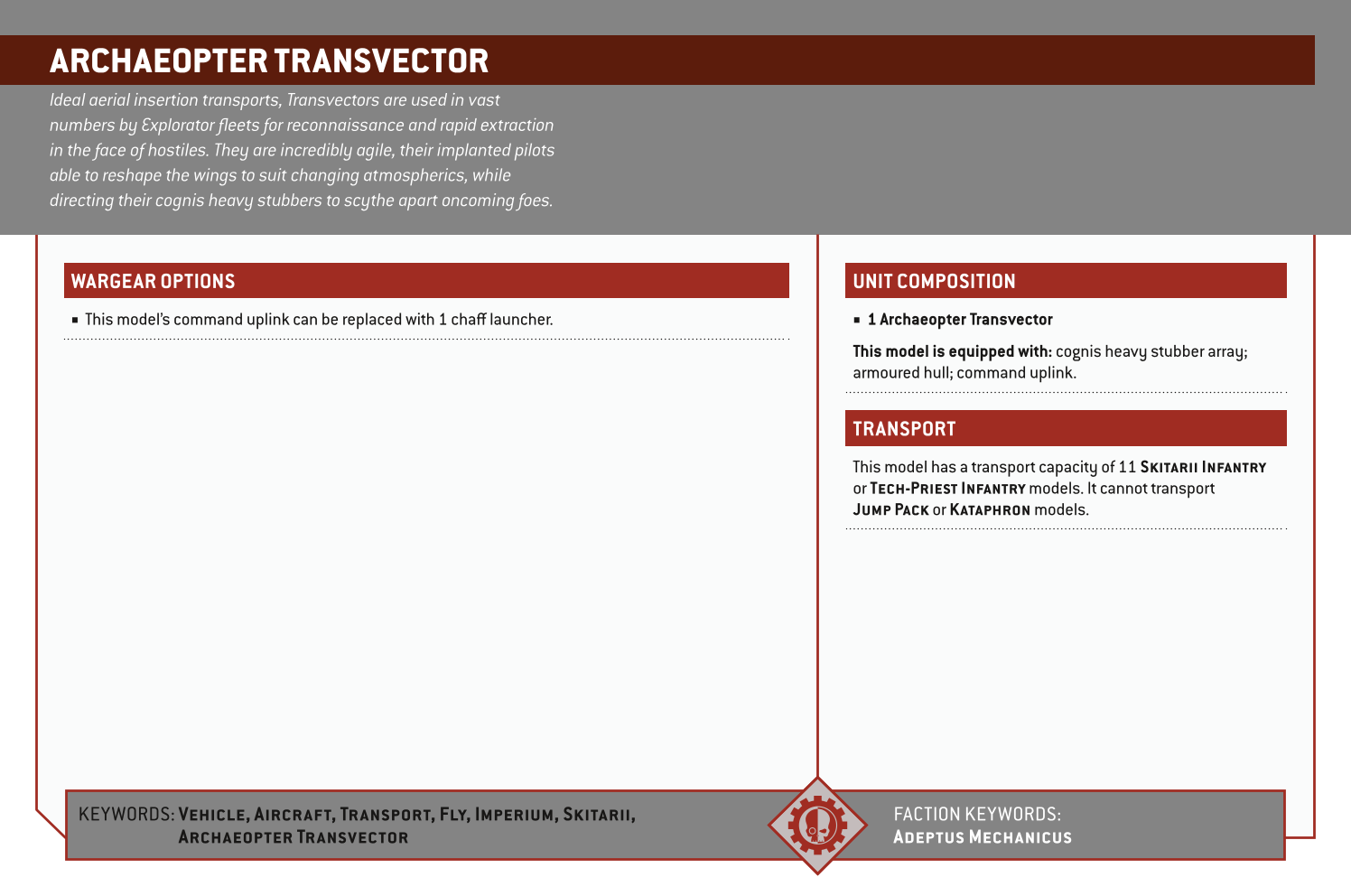 Archaeopter Transvector Options