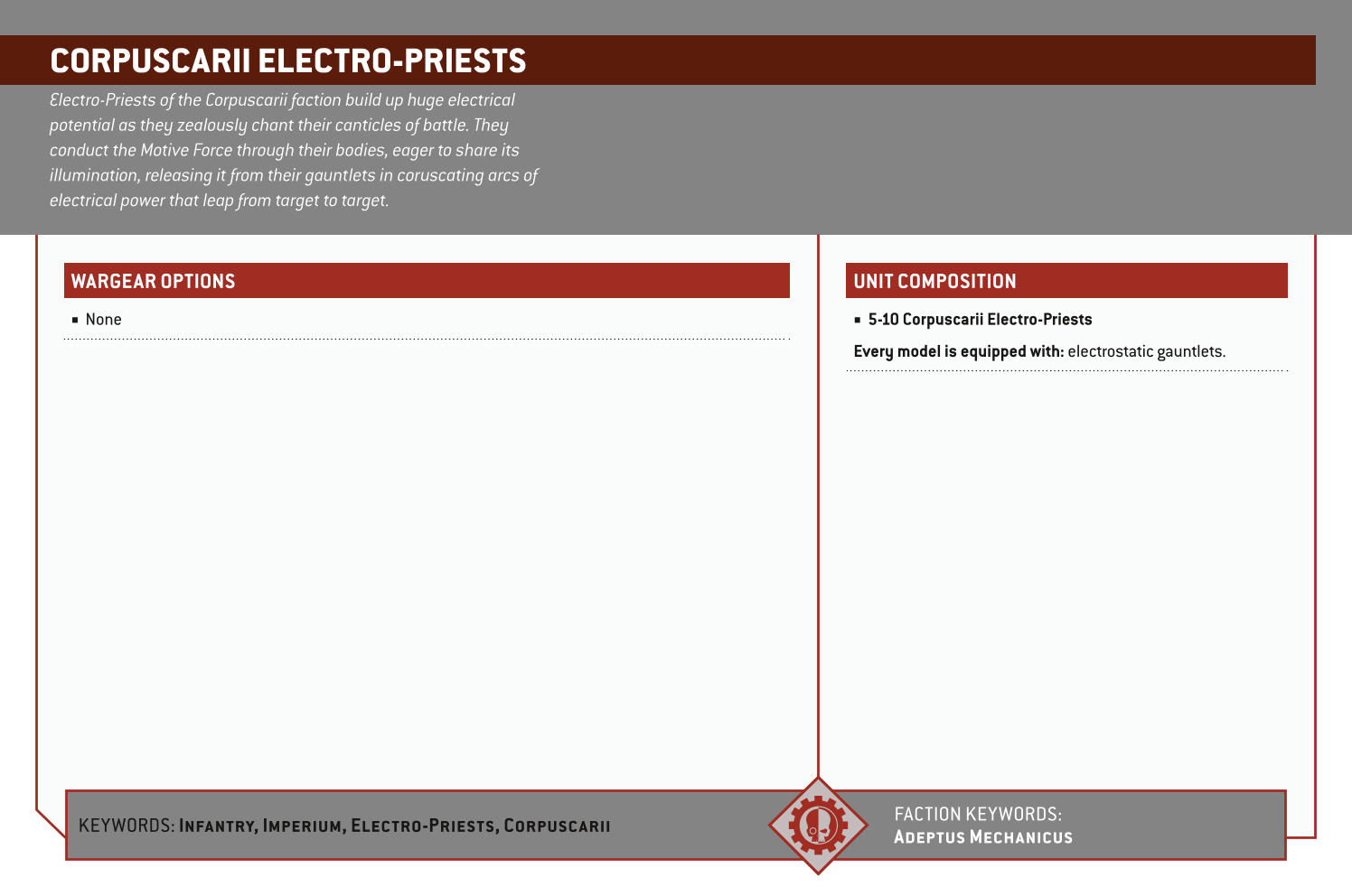 Corpuscarii Electro-priests Options