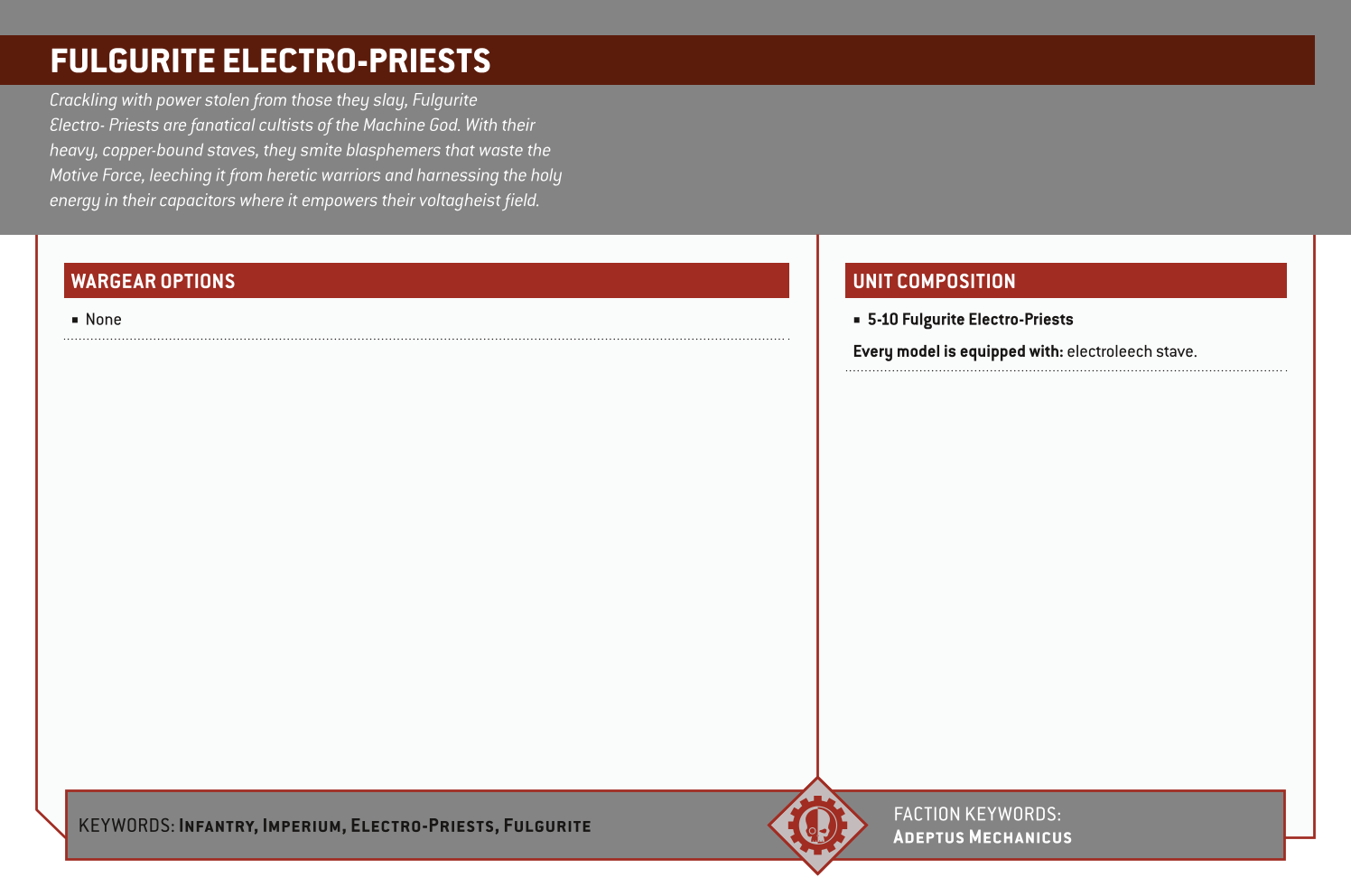 Fulgurite Electro-priests Options