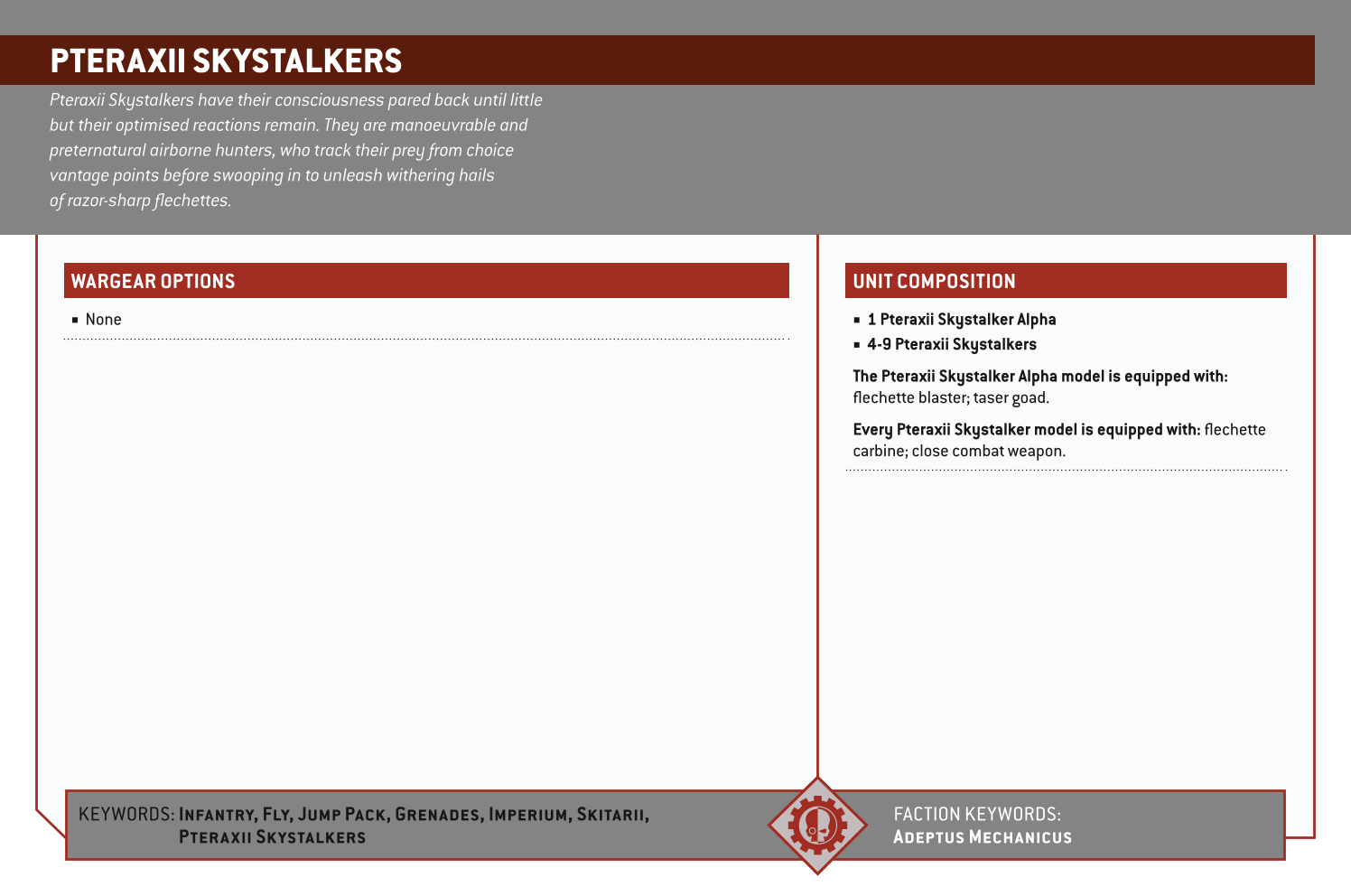 Pteraxii Skystalkers Options