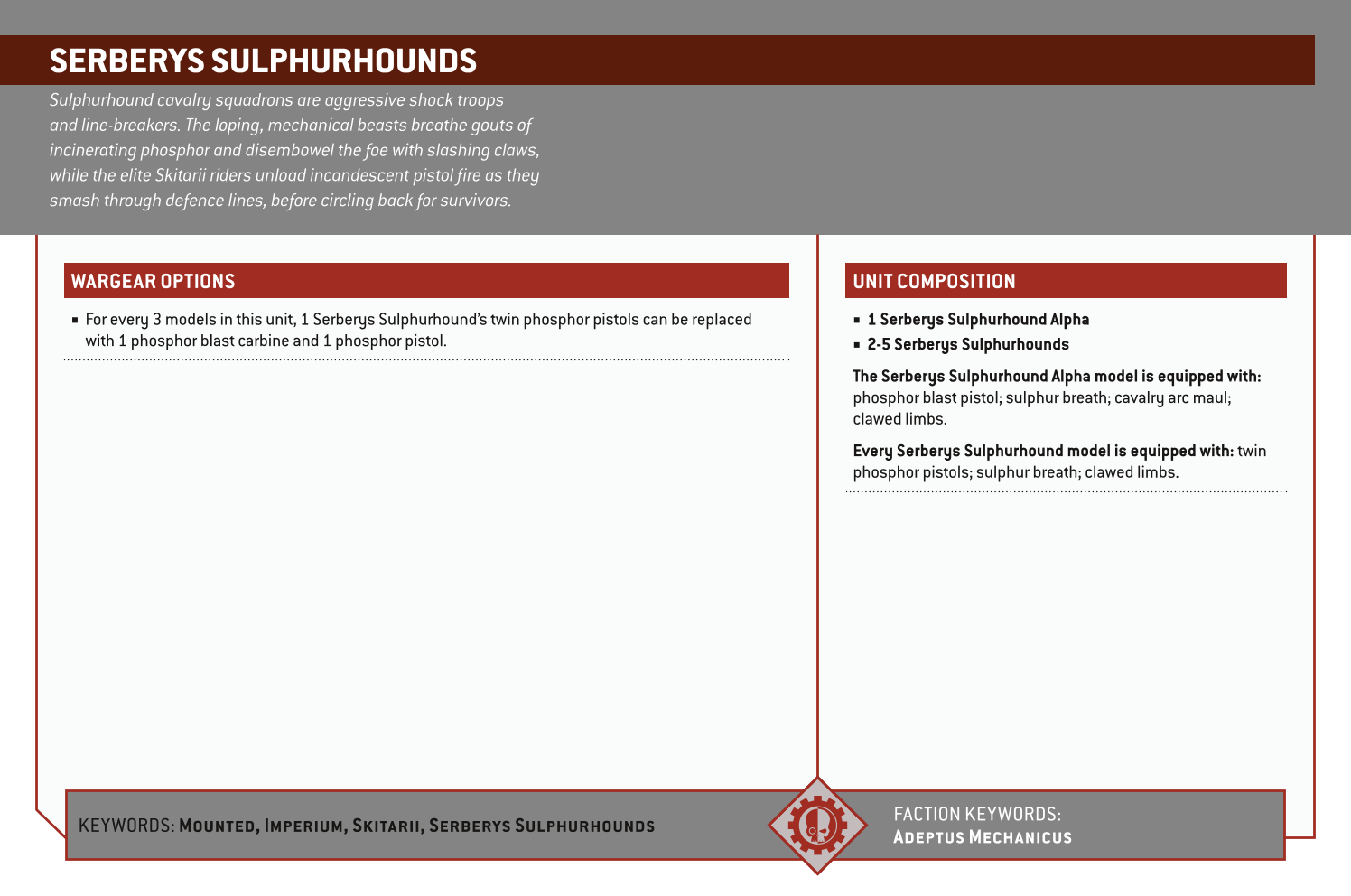 Serberys Sulphurhounds Options