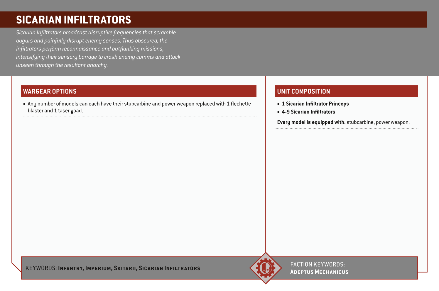 Sicarian Infiltrators Options