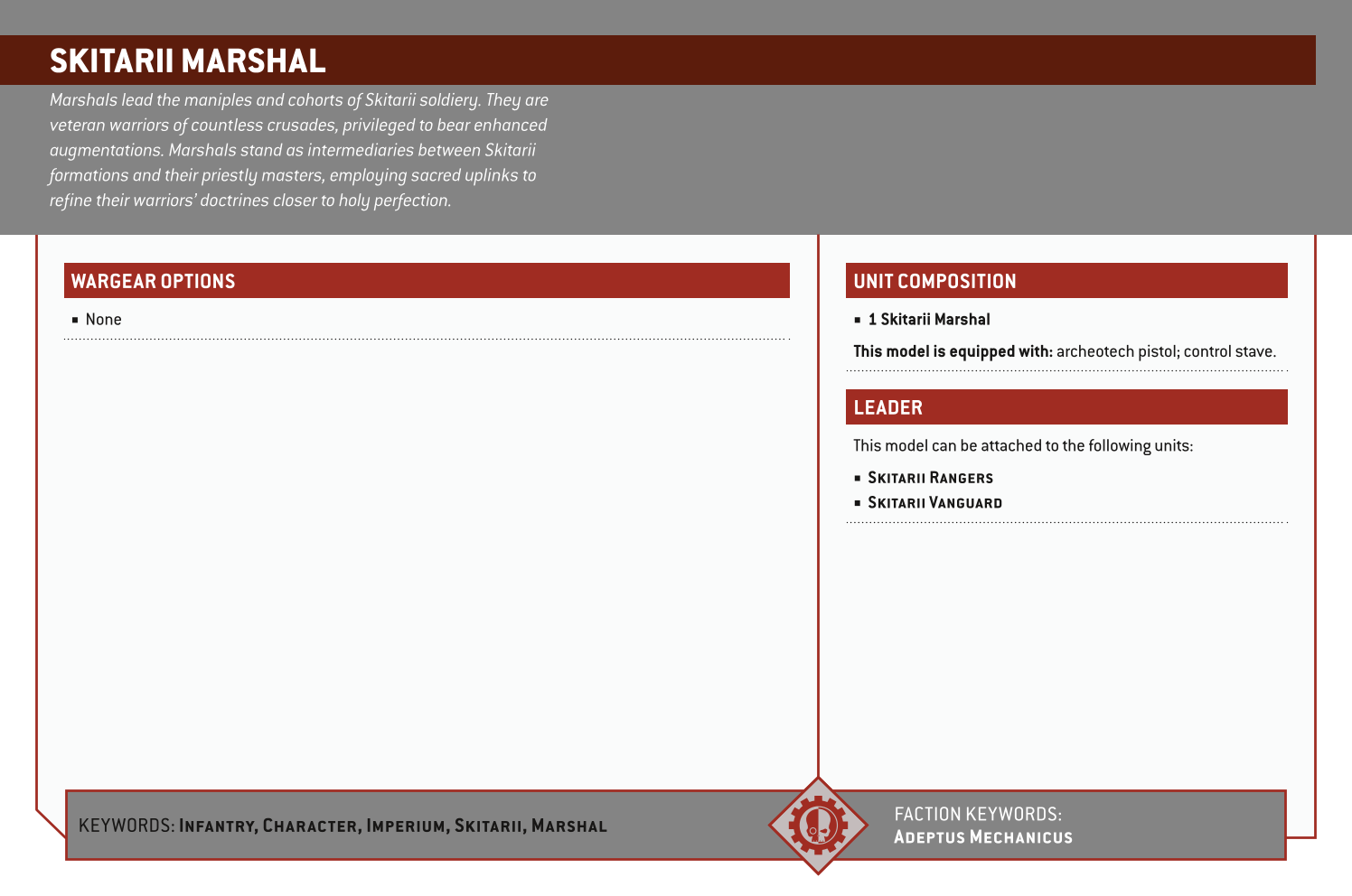 Skitarii Marshal Options