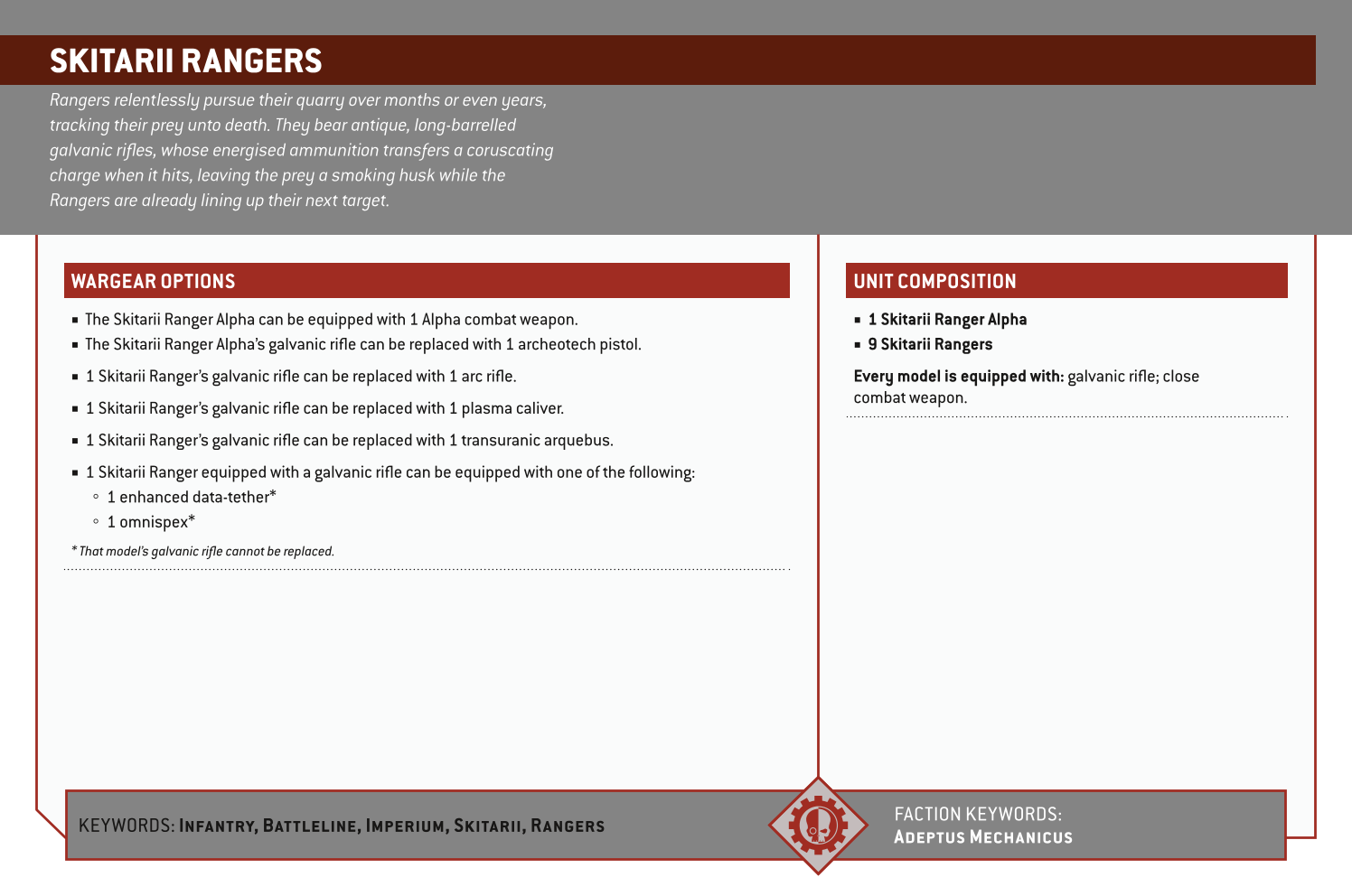 Skitarii Rangers Options