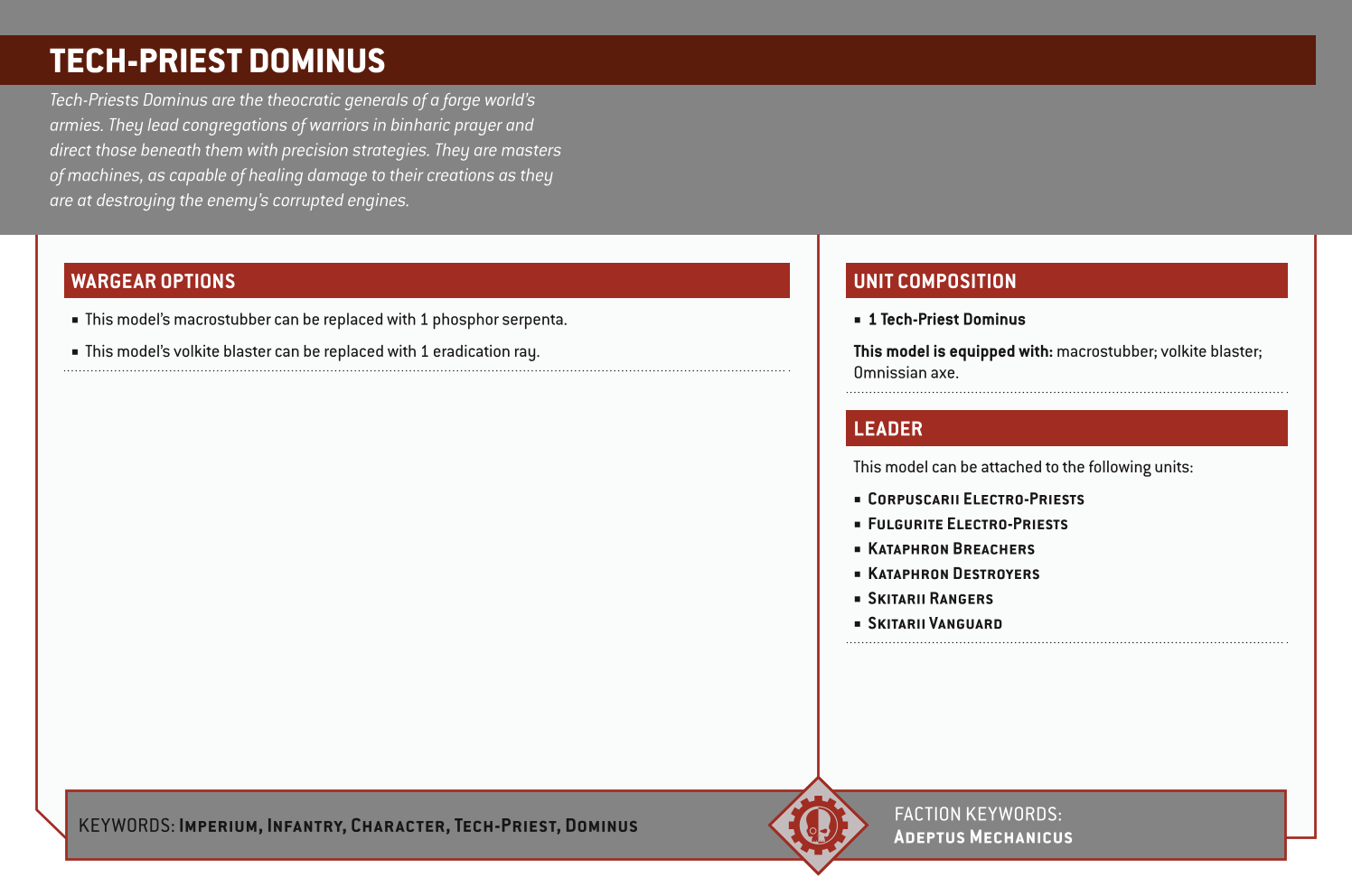 Tech-priest Dominus Options