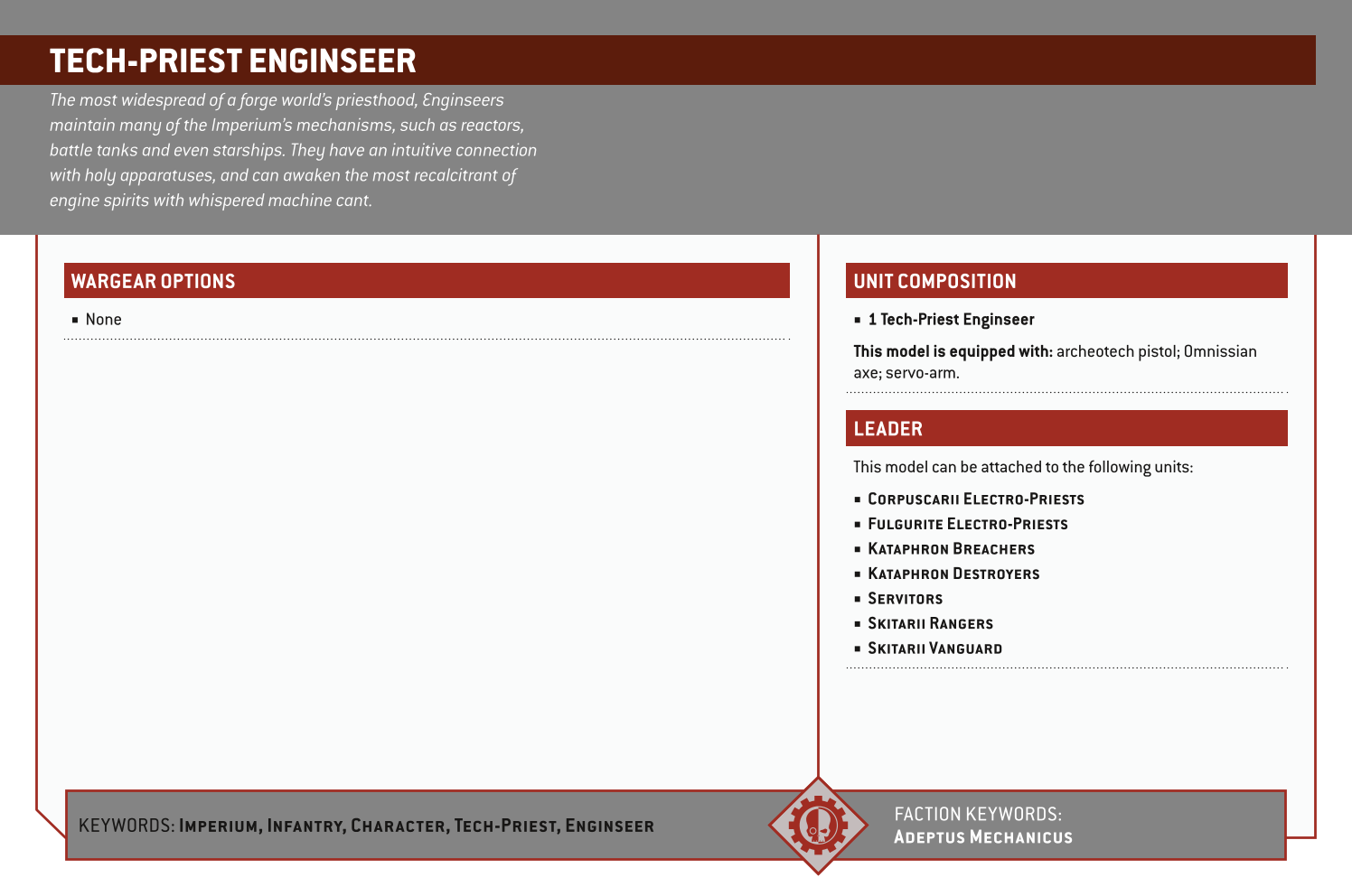 Tech-priest Enginseer Options