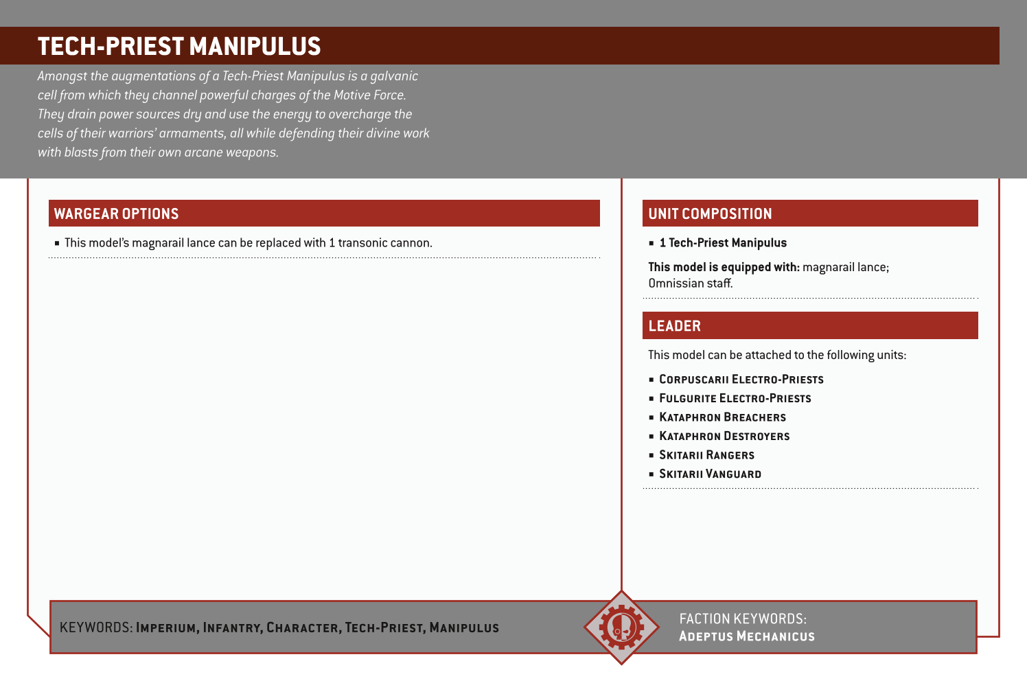 Tech-priest Manipulus Options