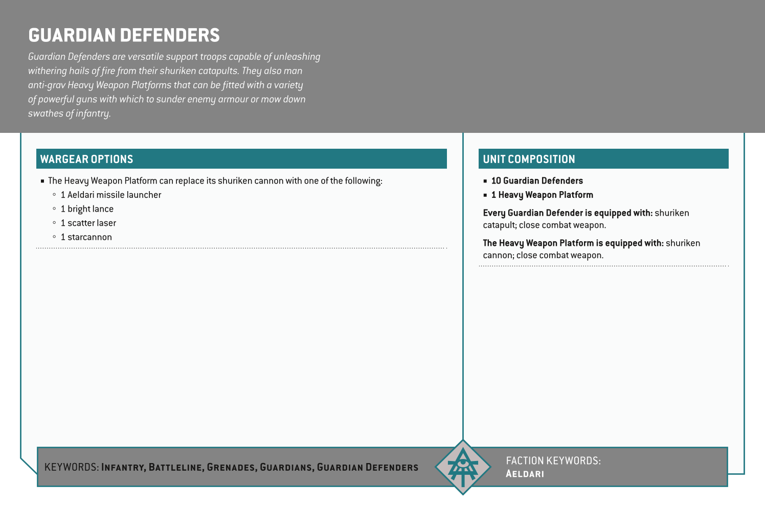 Guardian Defenders Options