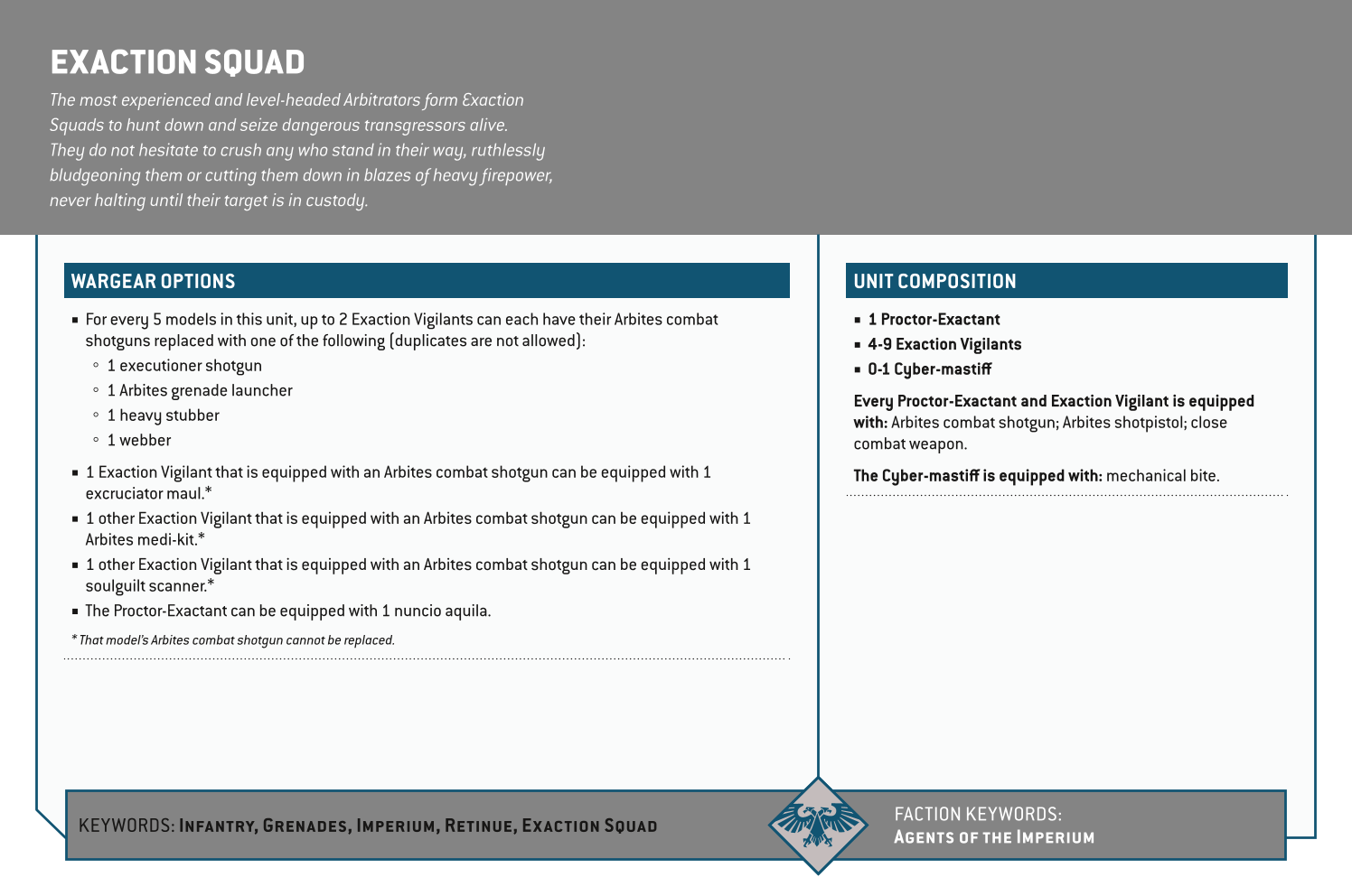 Exaction Squad Options