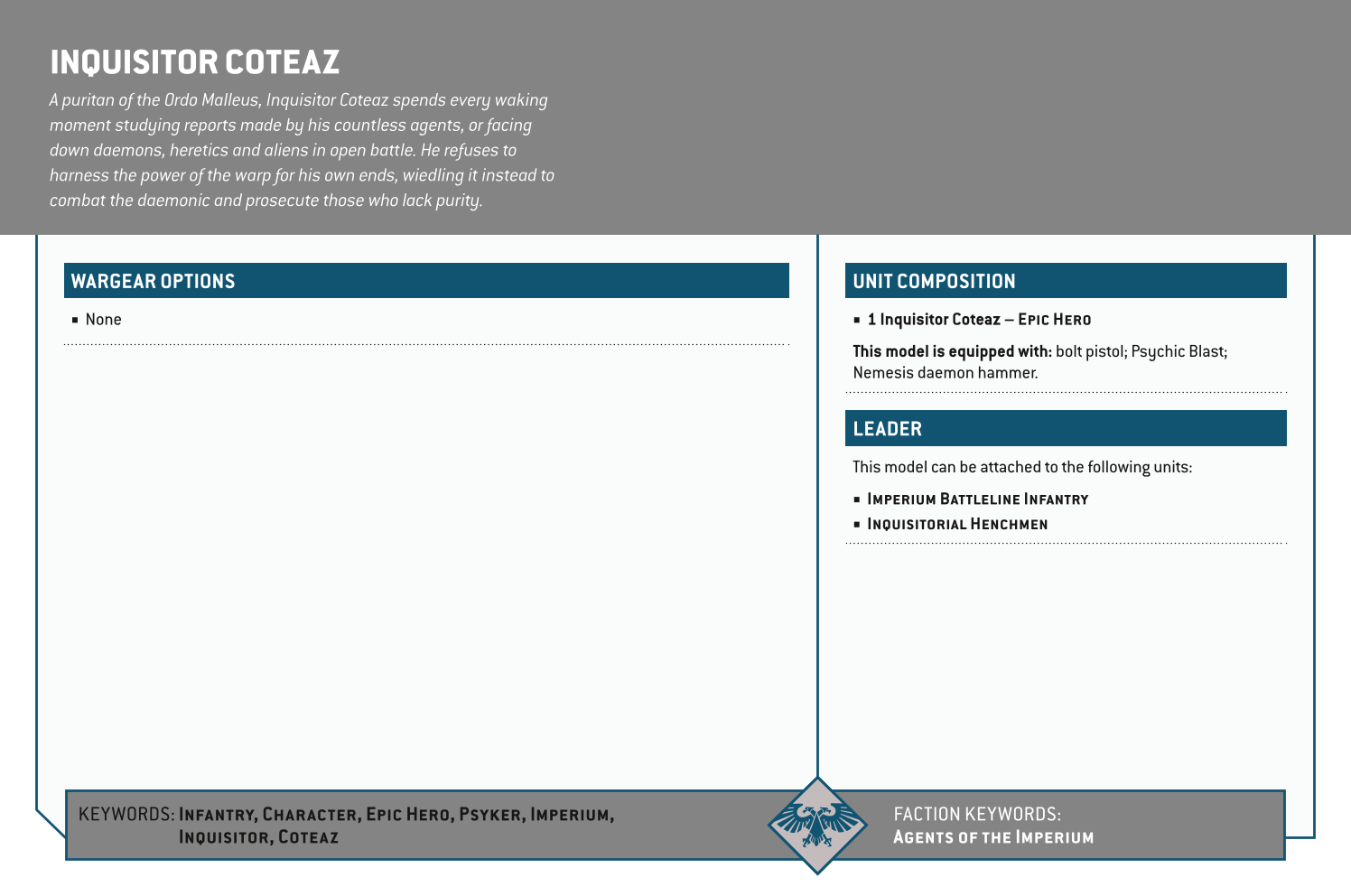 Inquisitor Coteaz Options