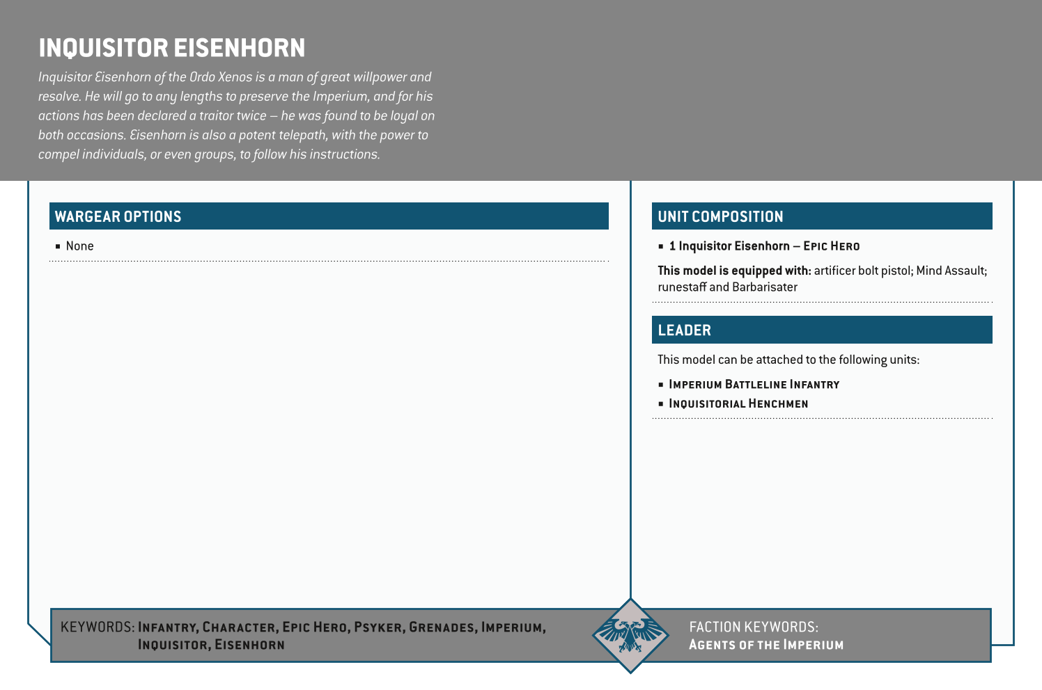 Inquisitor Eisenhorn Options