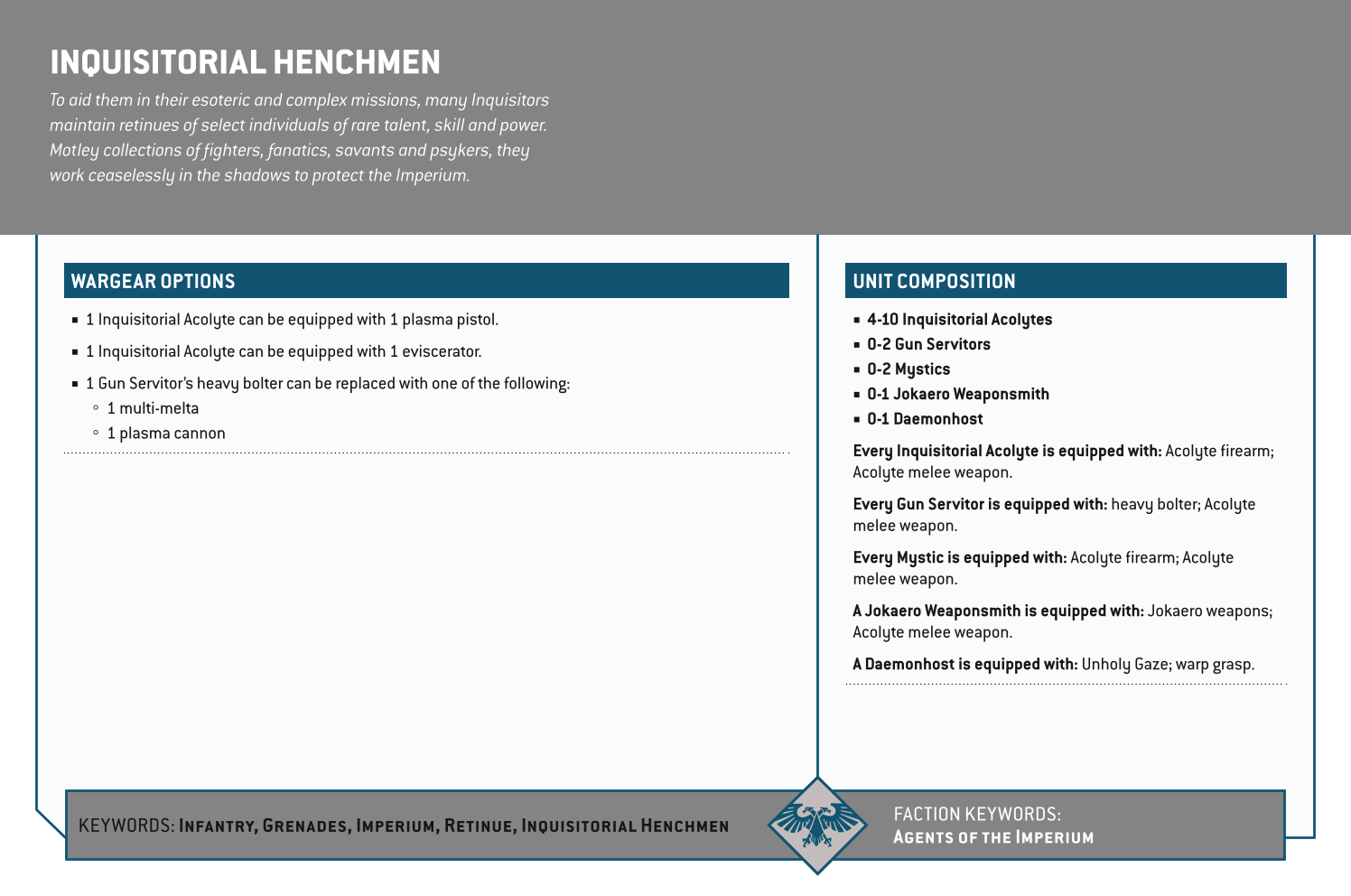 Inquisitorial Henchmen Options