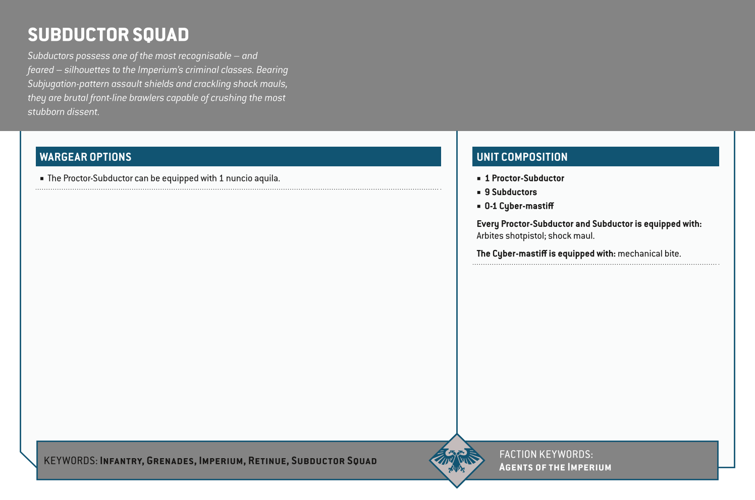 Subductor Squad Options