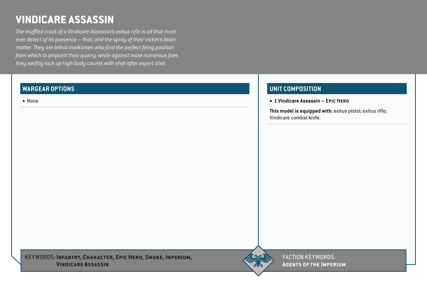 Vindicare Assassin Options