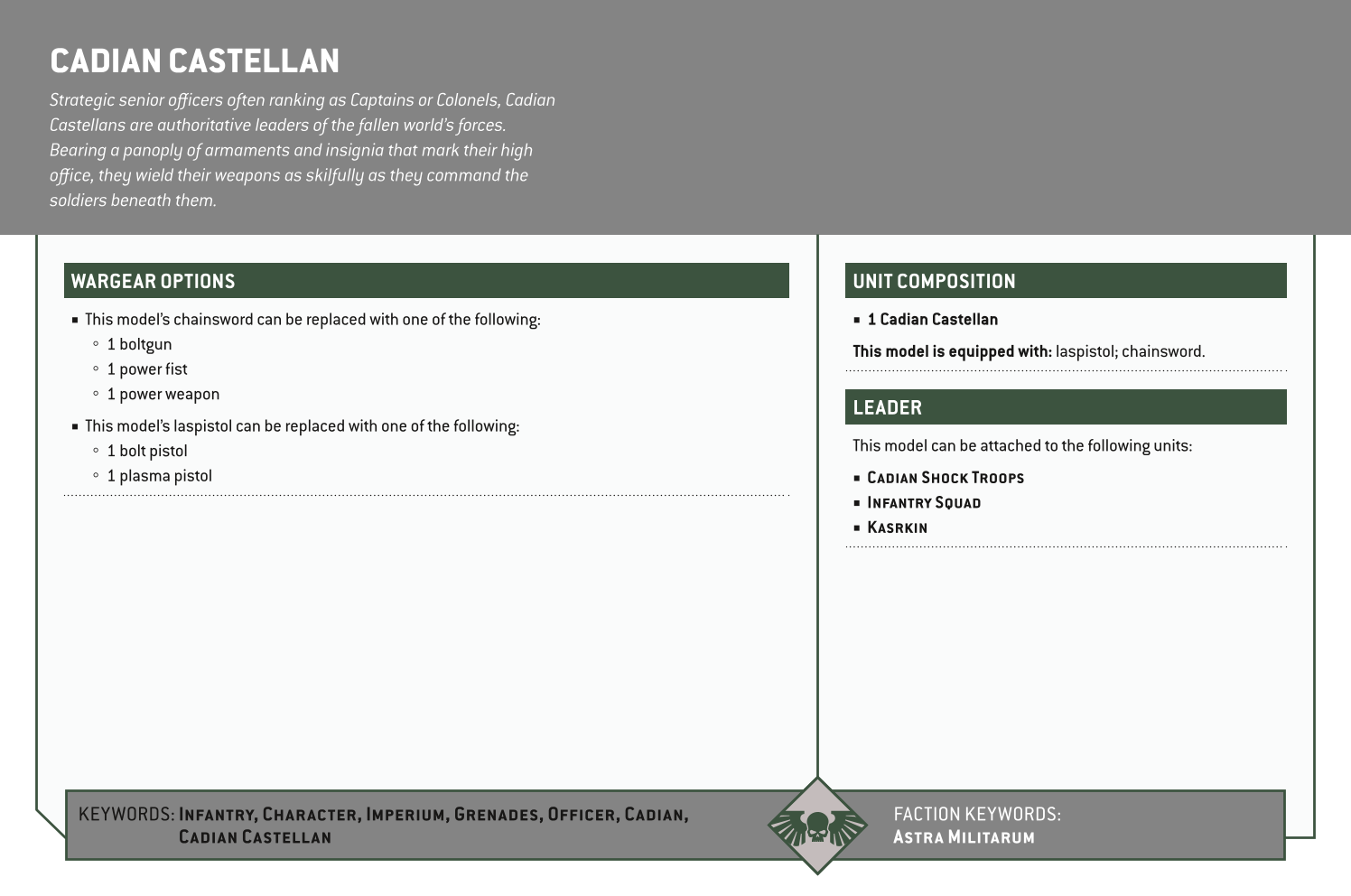 Cadian Castellan Options