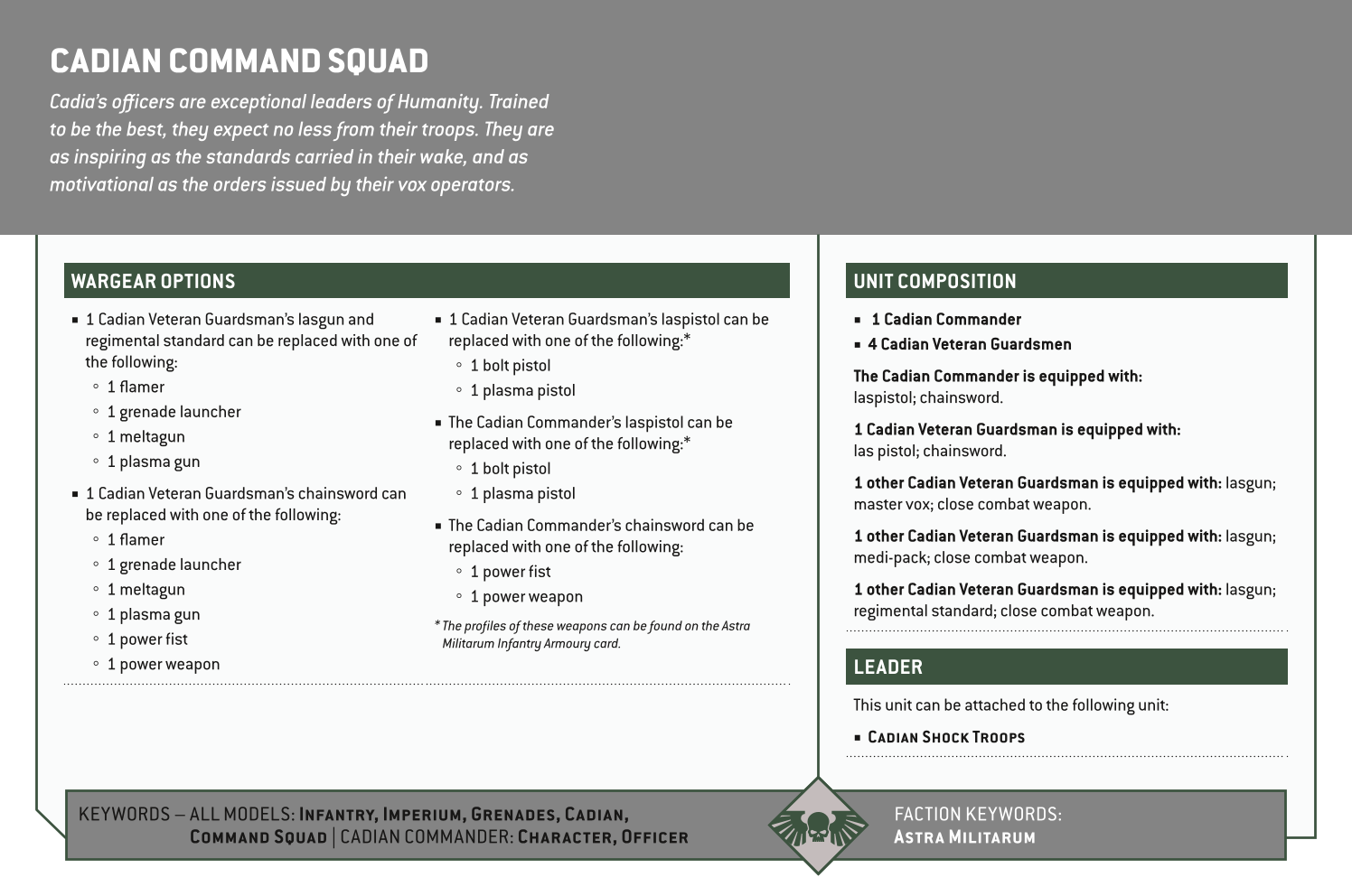 Cadian Command Squad Options